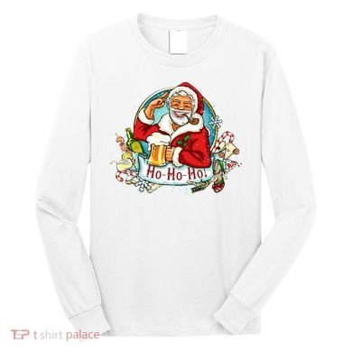 Ho-Ho-Ho Drinking Smoking Santa Claus Christmas Long Sleeve Shirt