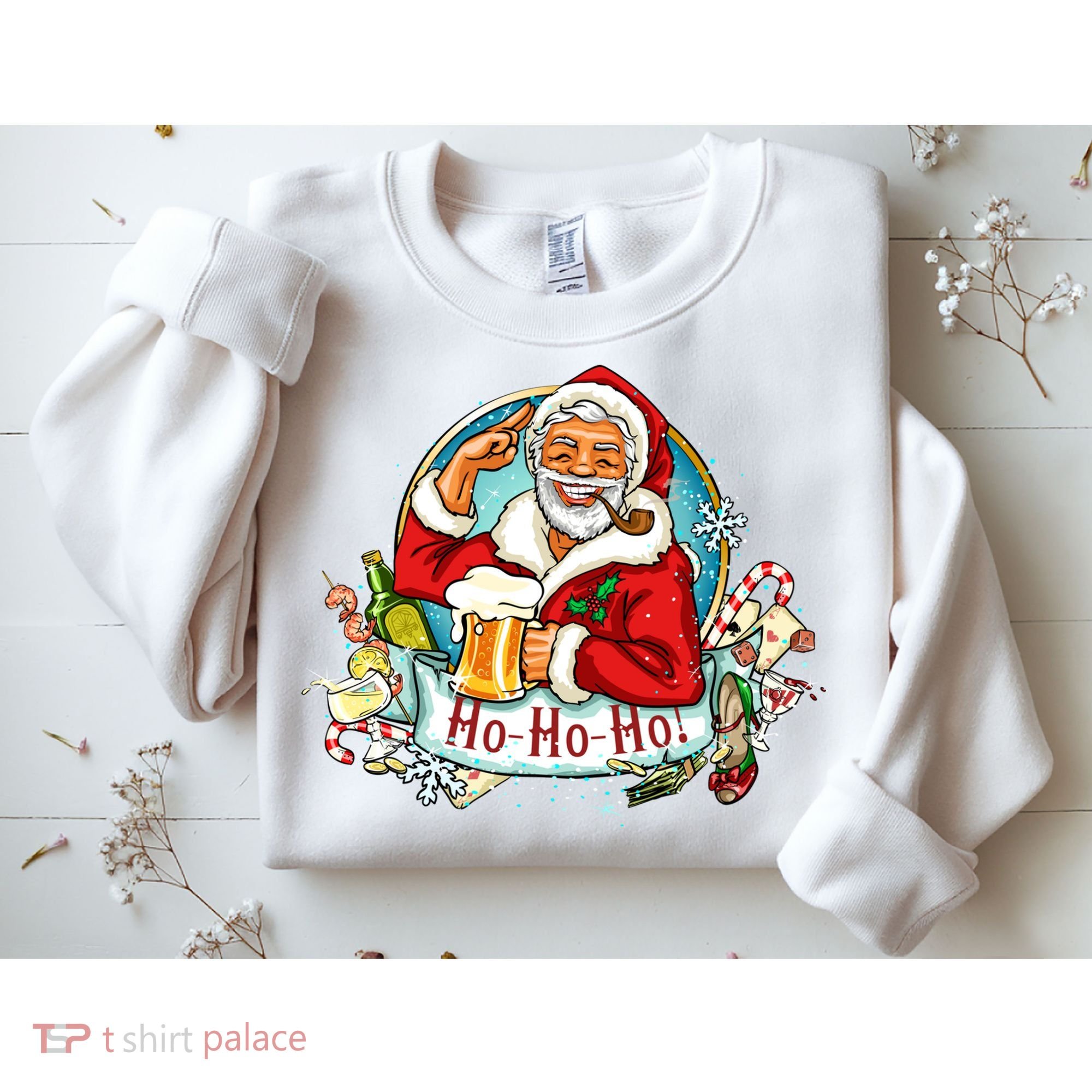 Ho-Ho-Ho Drinking Smoking Santa Claus Christmas Sweatshirt