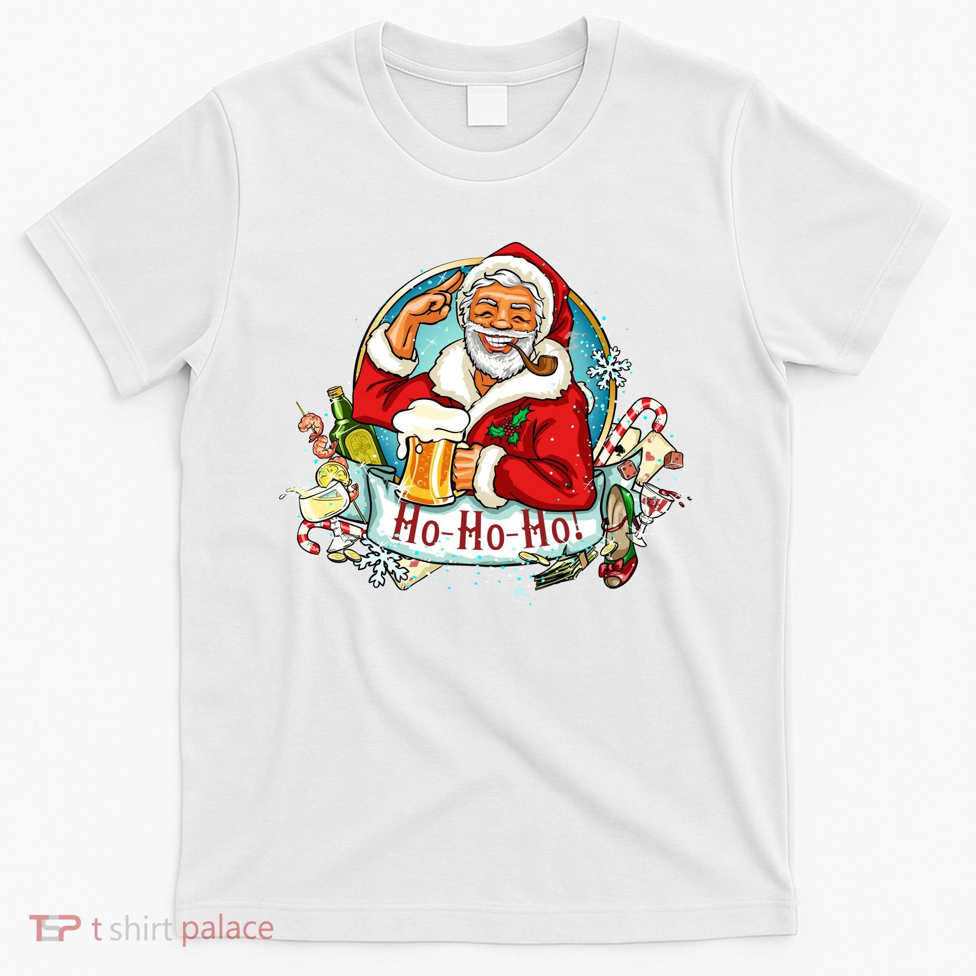 Ho-Ho-Ho Drinking Smoking Santa Claus Christmas T-Shirt
