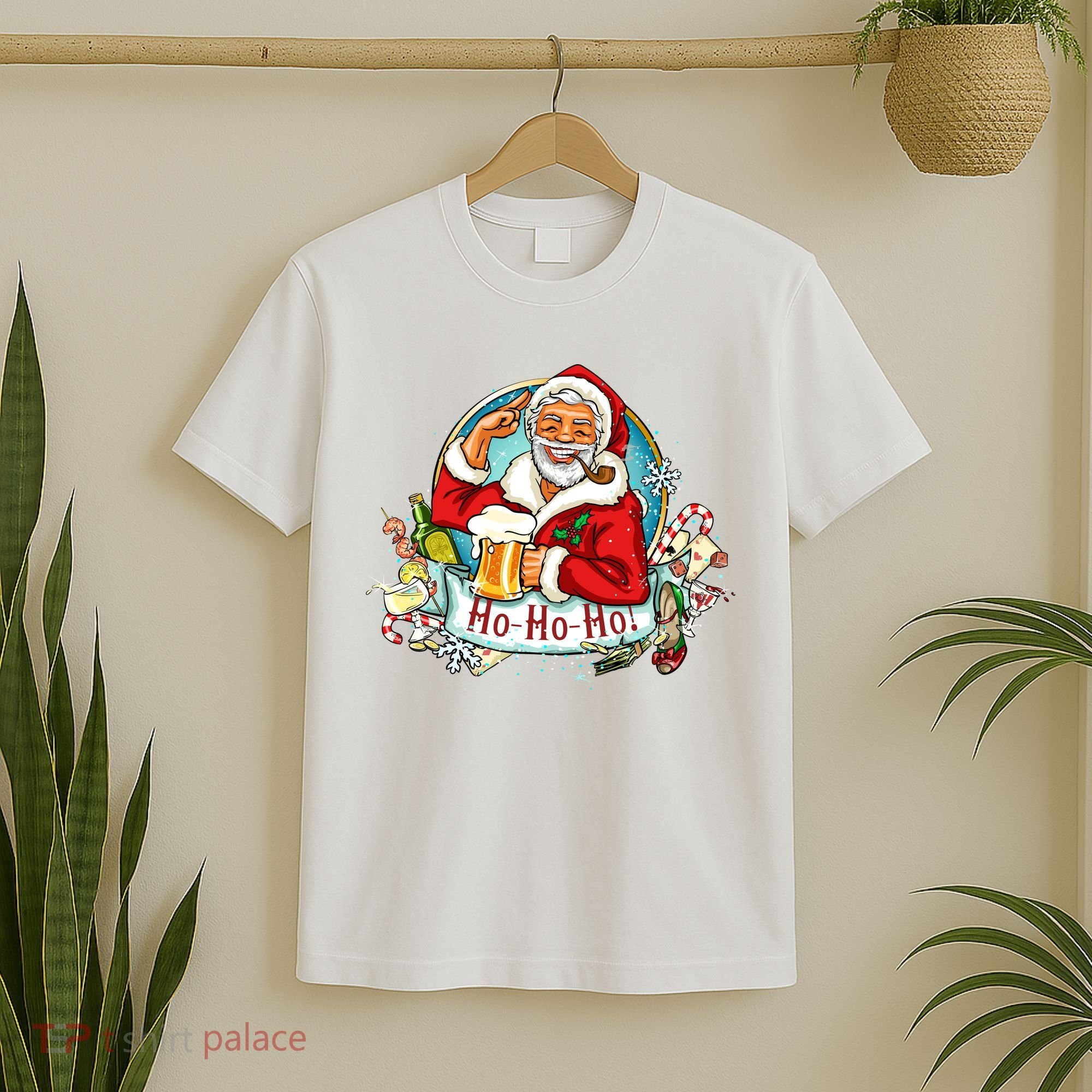 Ho-Ho-Ho Drinking Smoking Santa Claus Christmas T-Shirt