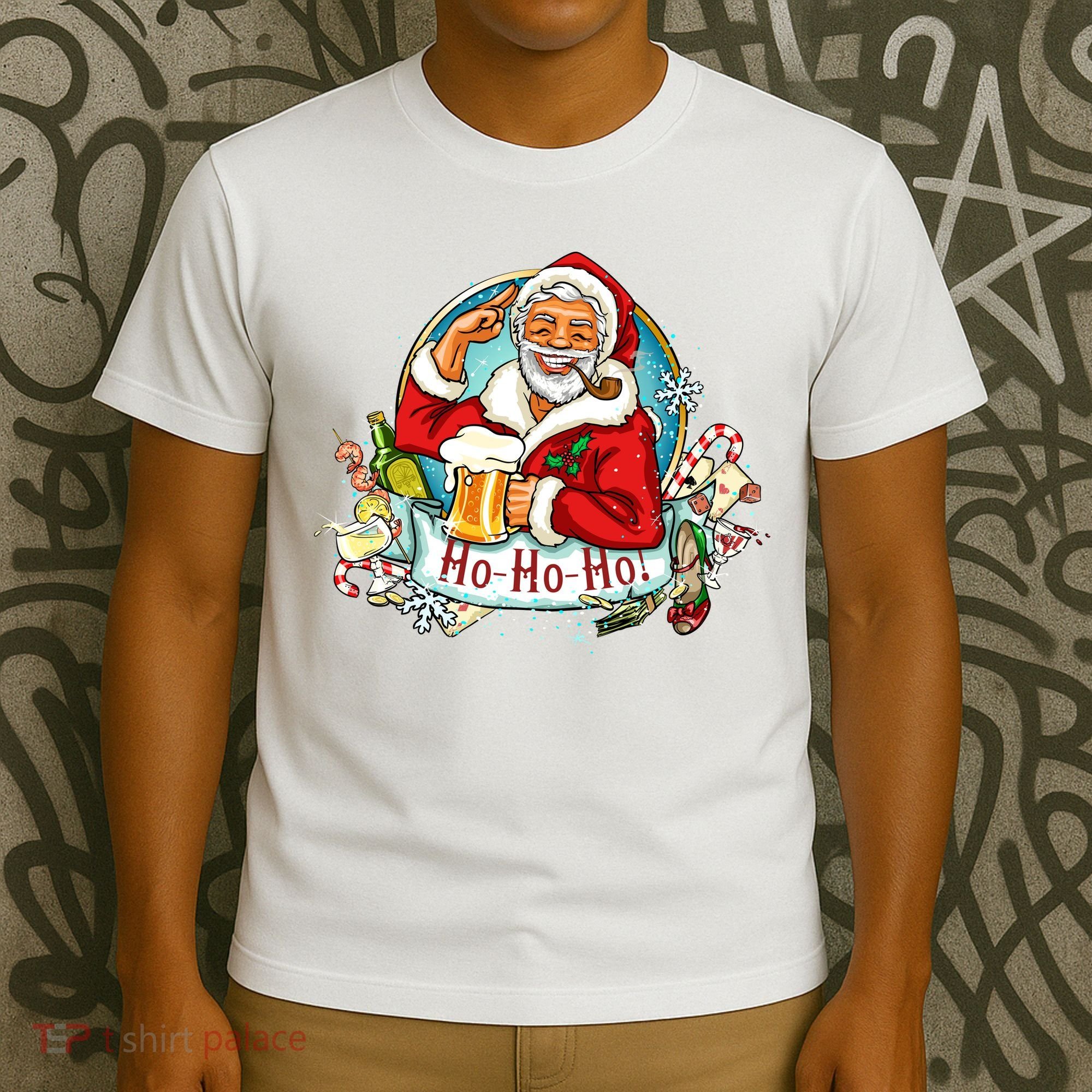 Ho-Ho-Ho Drinking Smoking Santa Claus Christmas T-Shirt