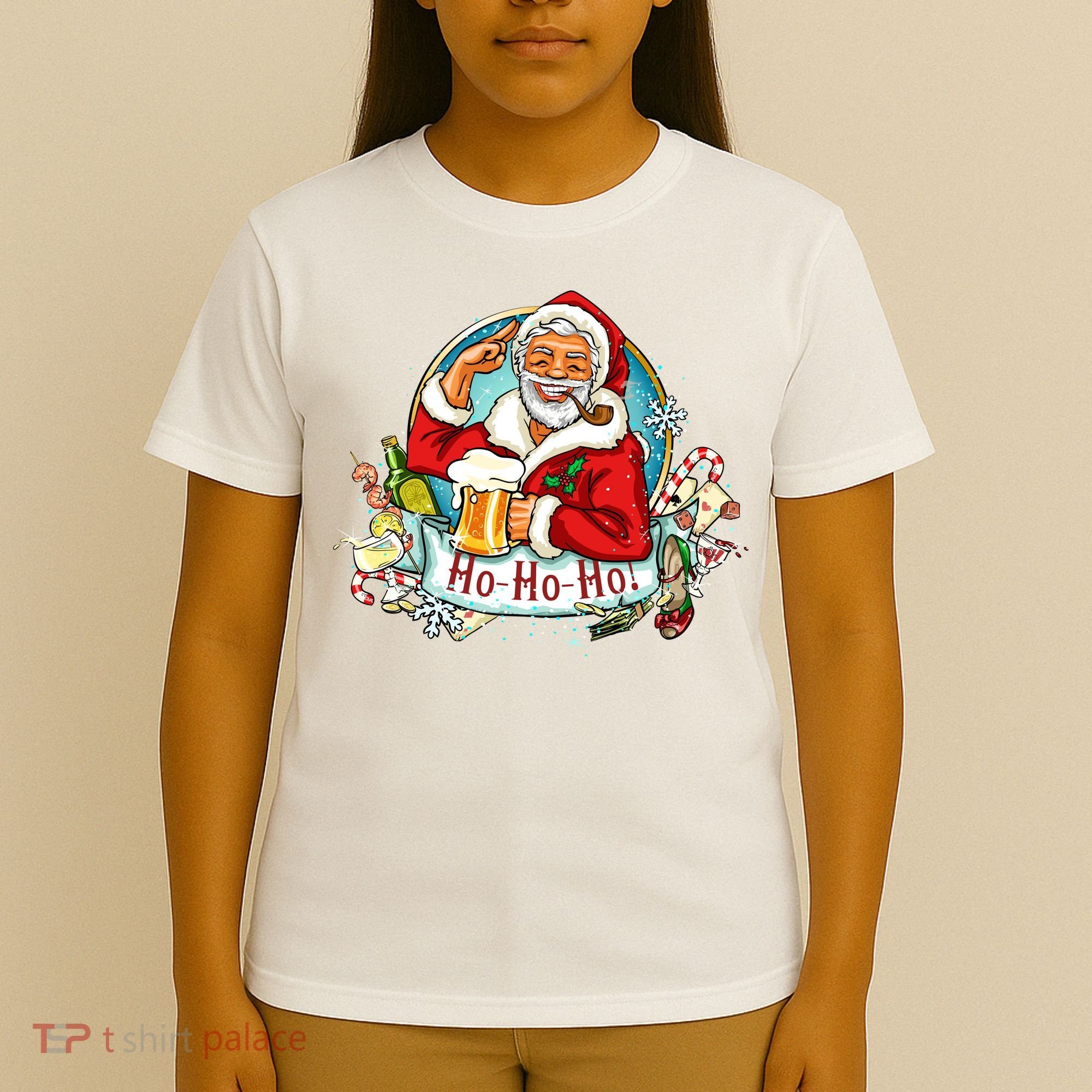 Ho-Ho-Ho Drinking Smoking Santa Claus Christmas T-Shirt