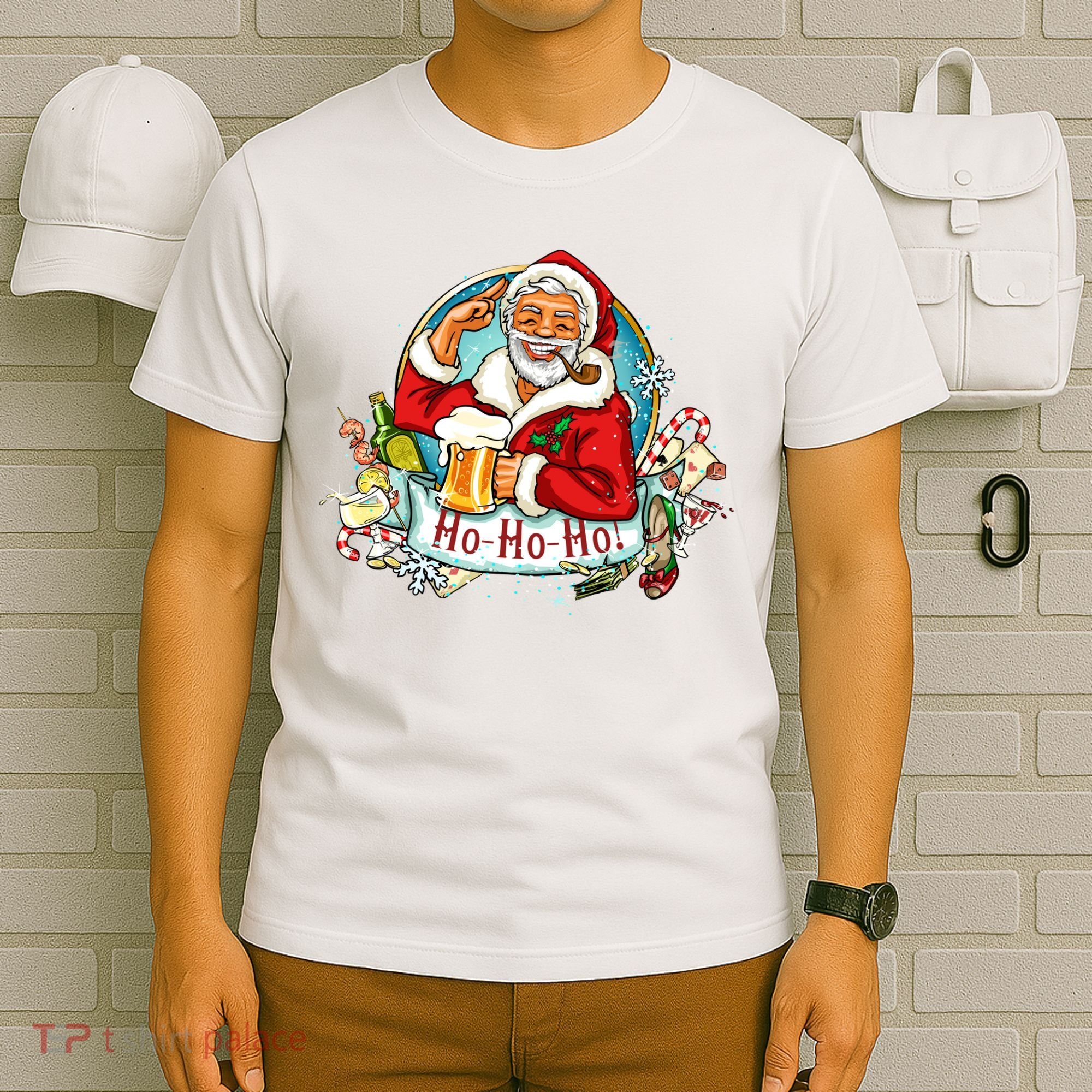 Ho-Ho-Ho Drinking Smoking Santa Claus Christmas T-Shirt