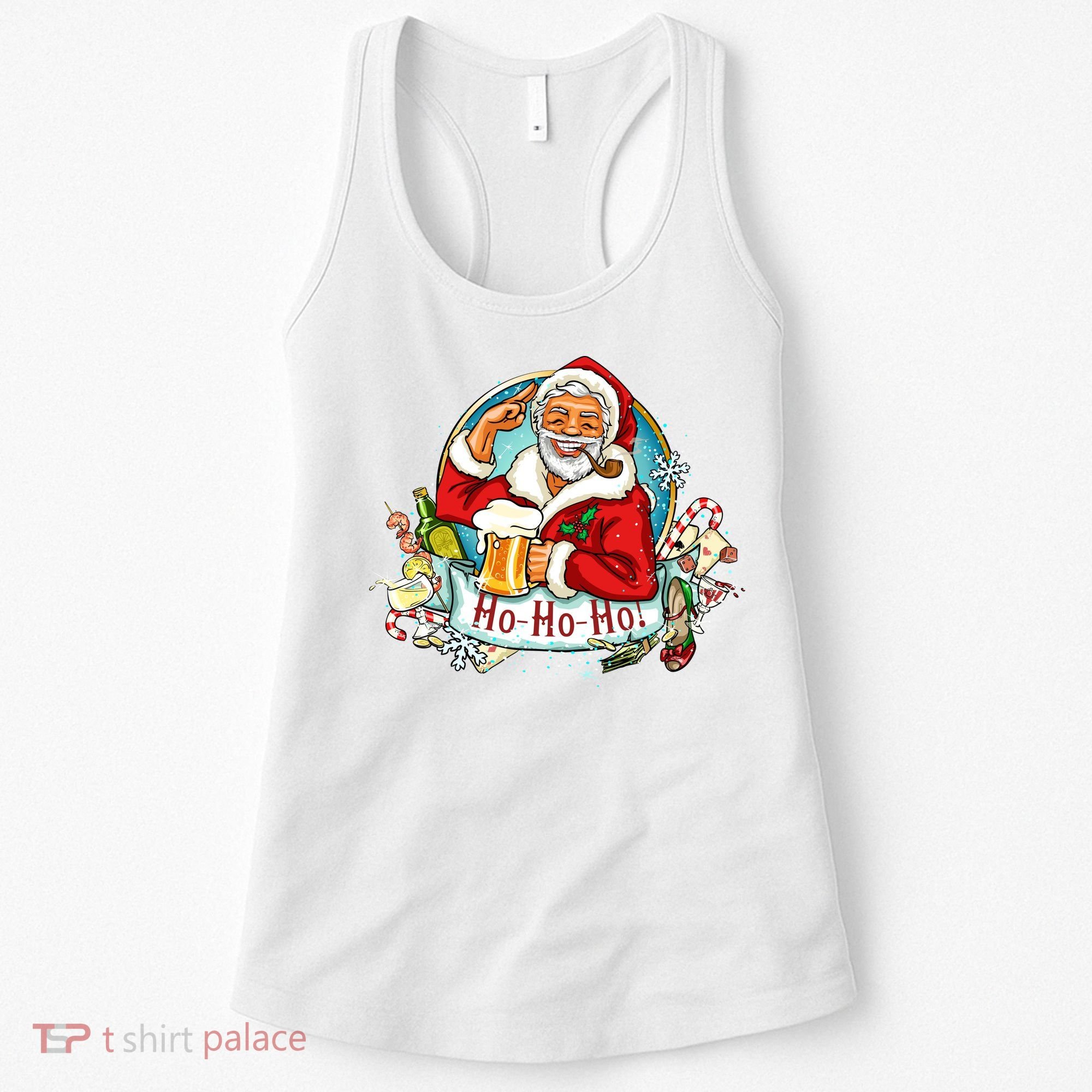 Ho-Ho-Ho Drinking Smoking Santa Claus Christmas Women's Tank Top