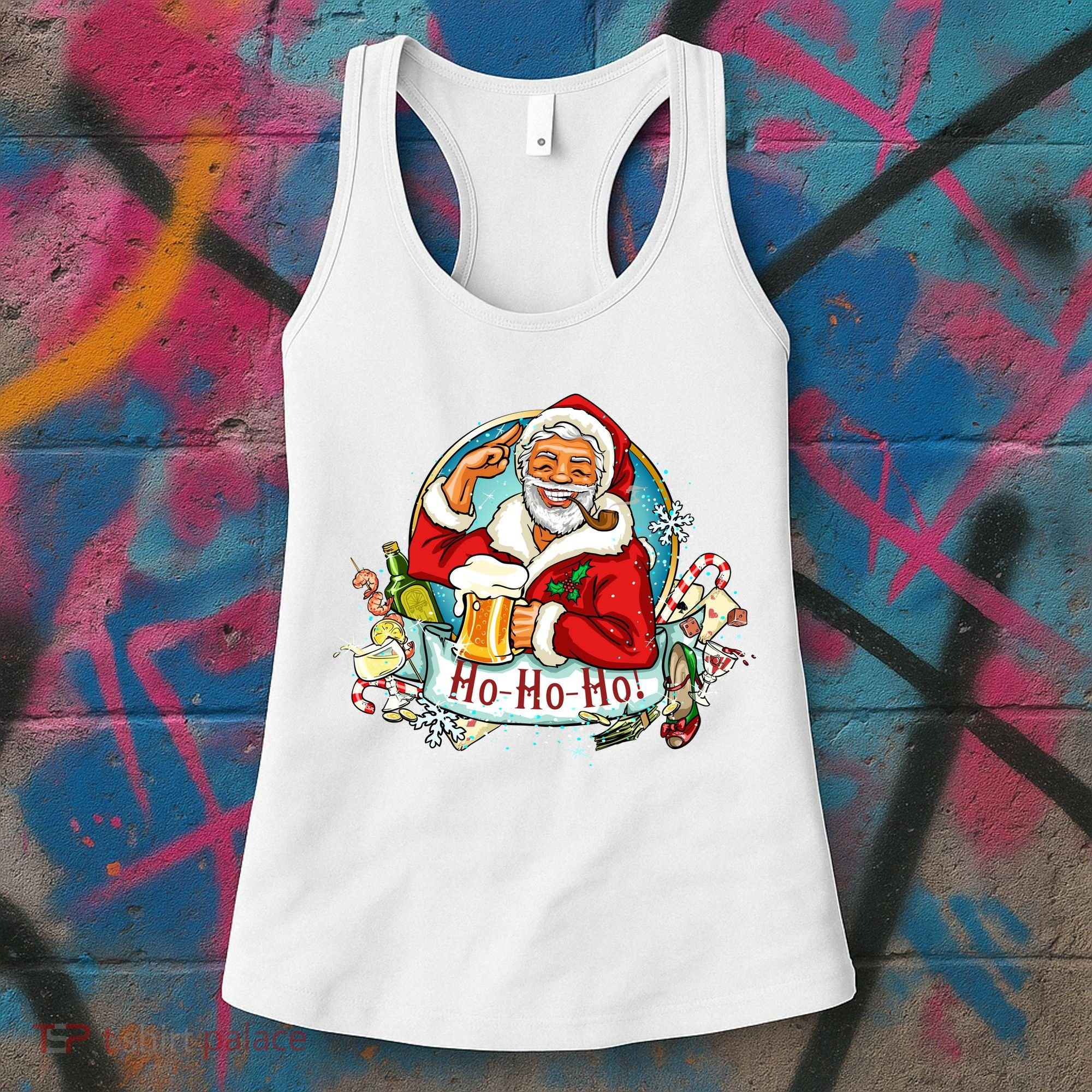 Ho-Ho-Ho Drinking Smoking Santa Claus Christmas Women's Tank Top