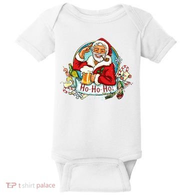 Ho-Ho-Ho Drinking Smoking Santa Claus Christmas Baby Bodysuit