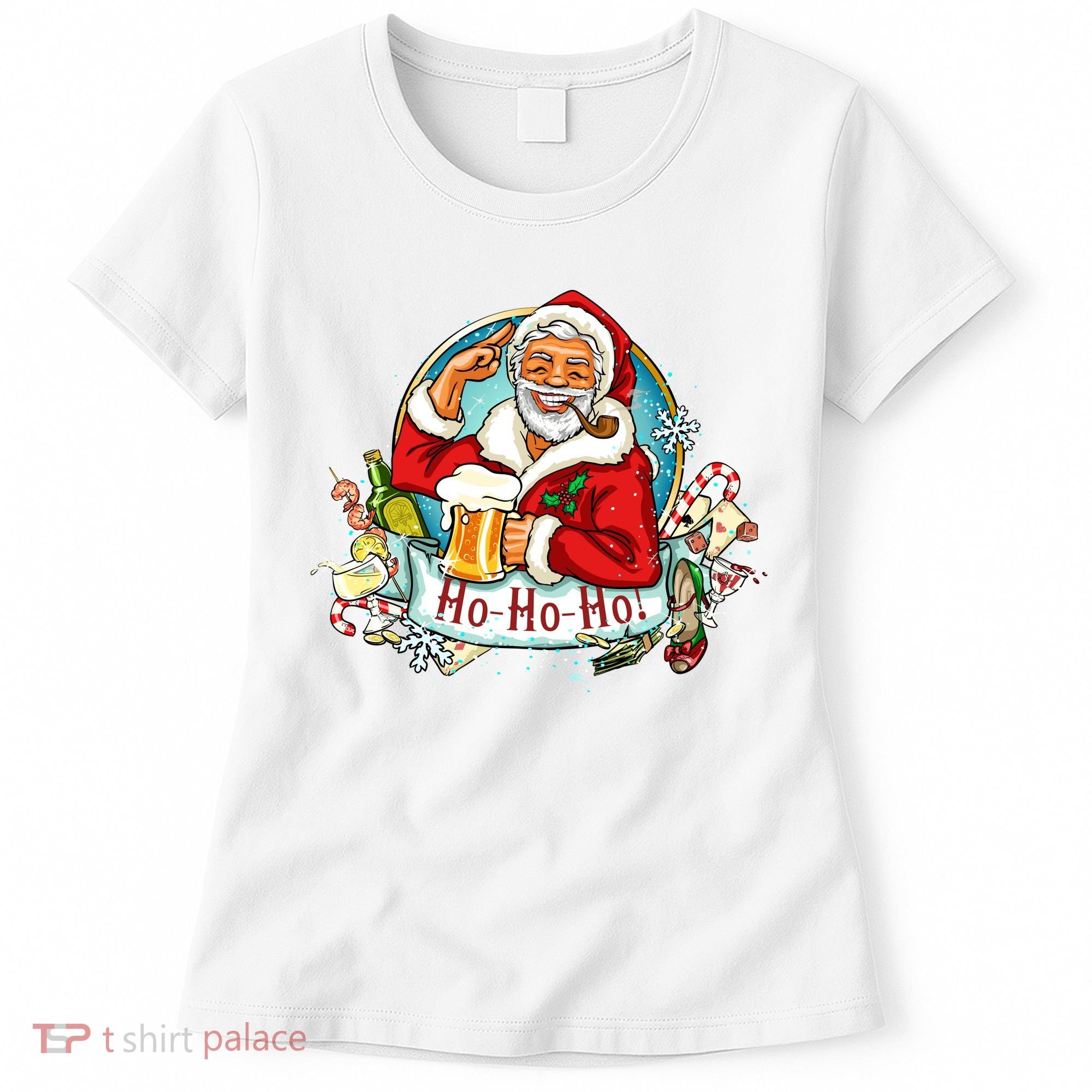 Ho-Ho-Ho Drinking Smoking Santa Claus Christmas Women's T-Shirt