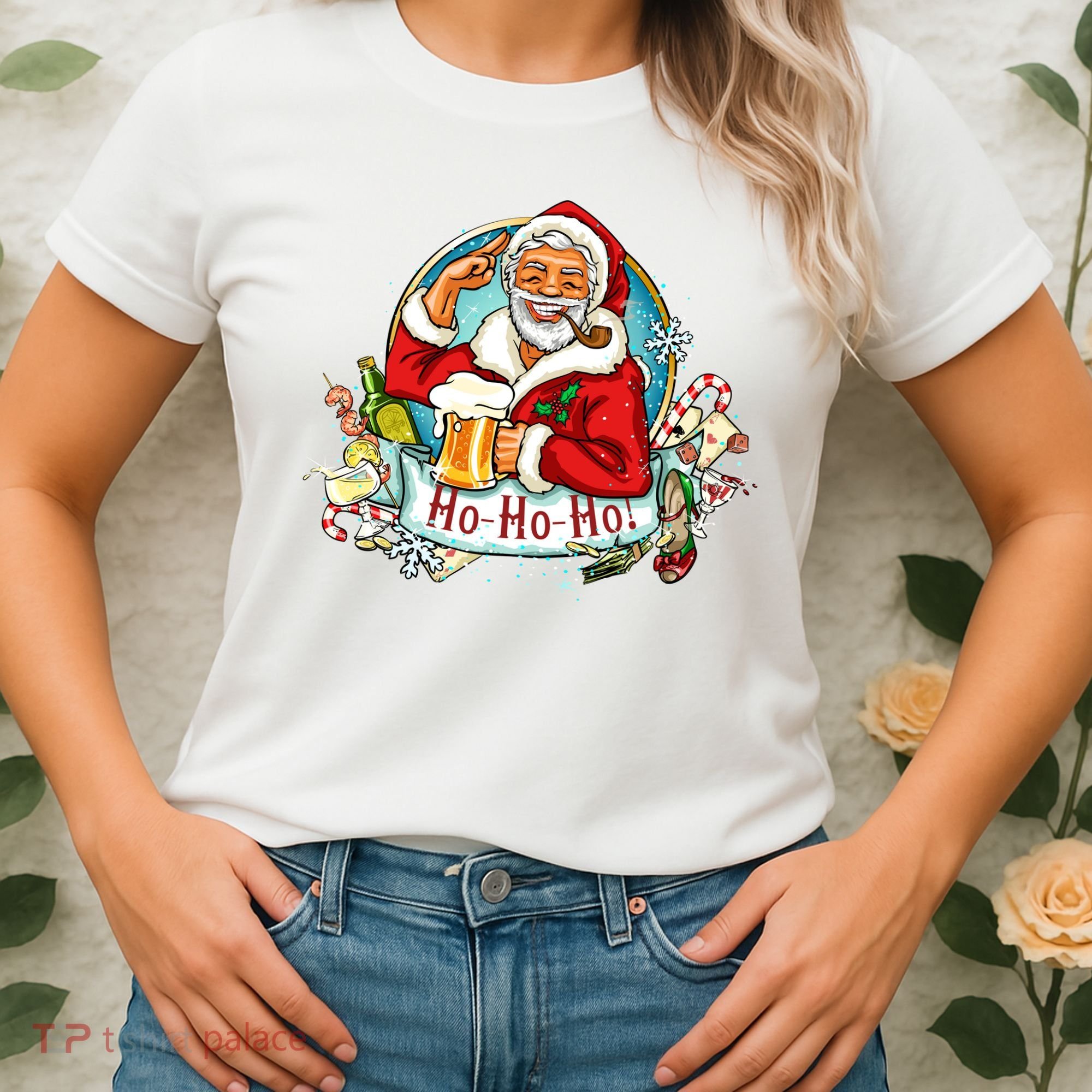 Ho-Ho-Ho Drinking Smoking Santa Claus Christmas Women's T-Shirt