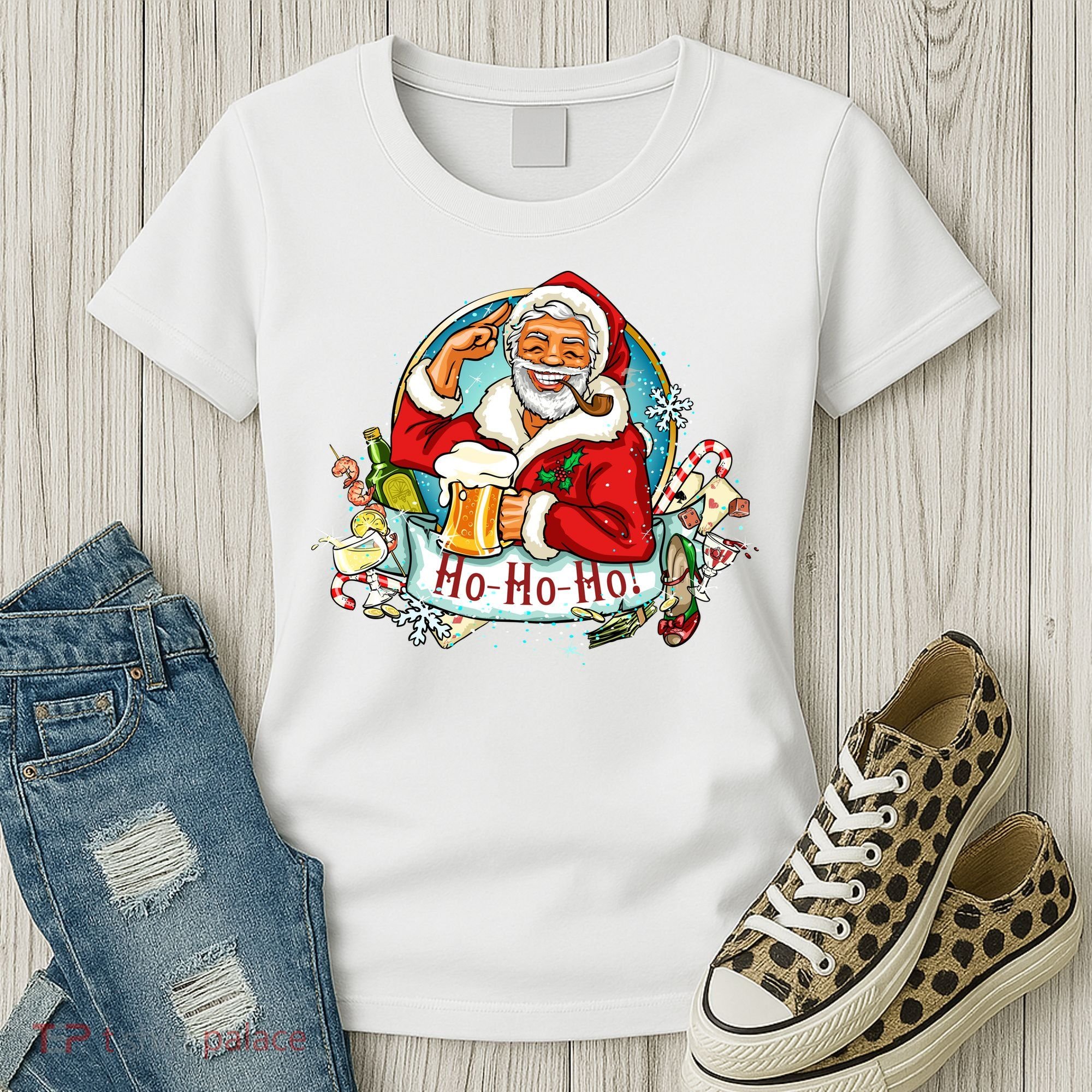 Ho-Ho-Ho Drinking Smoking Santa Claus Christmas Women's T-Shirt