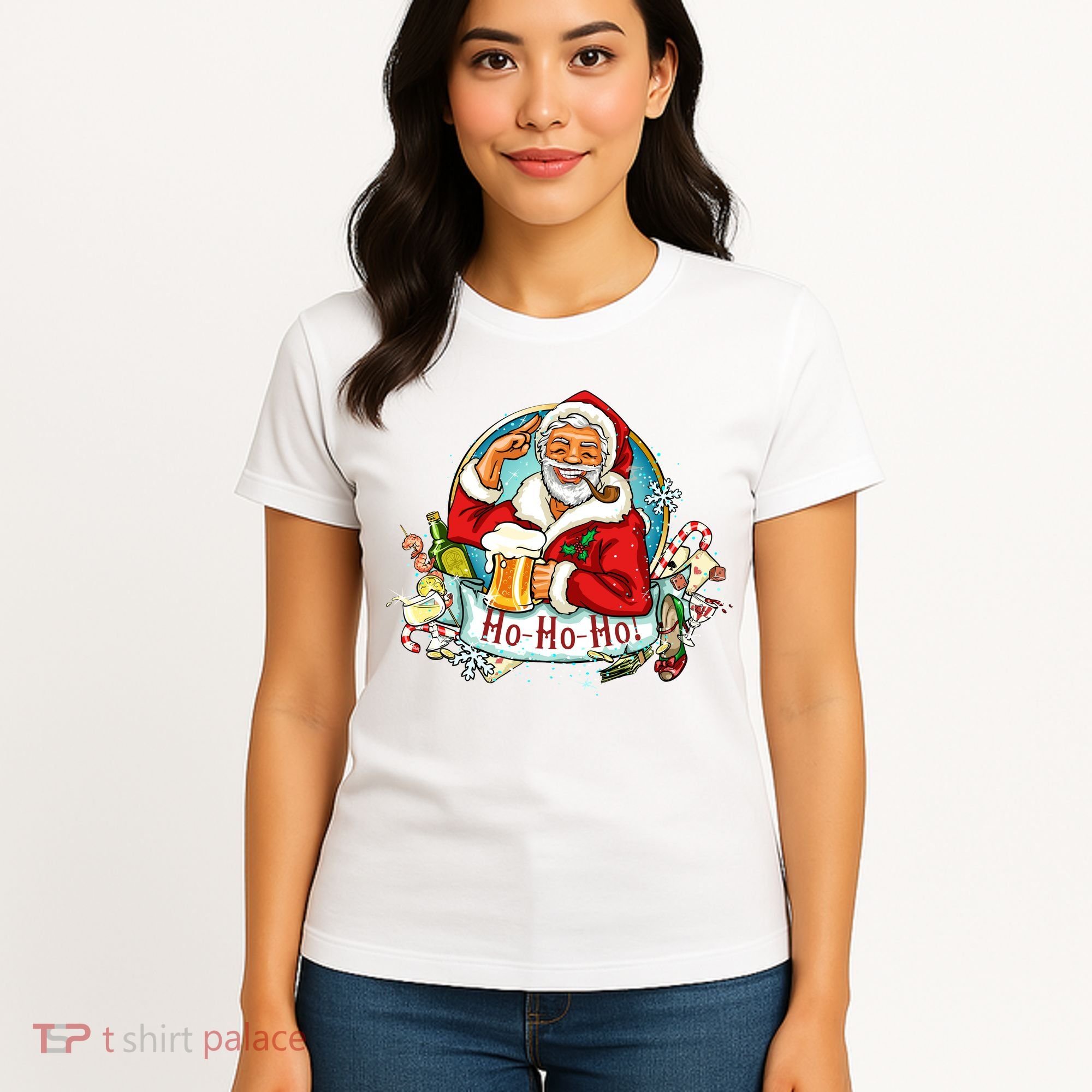 Ho-Ho-Ho Drinking Smoking Santa Claus Christmas Women's T-Shirt