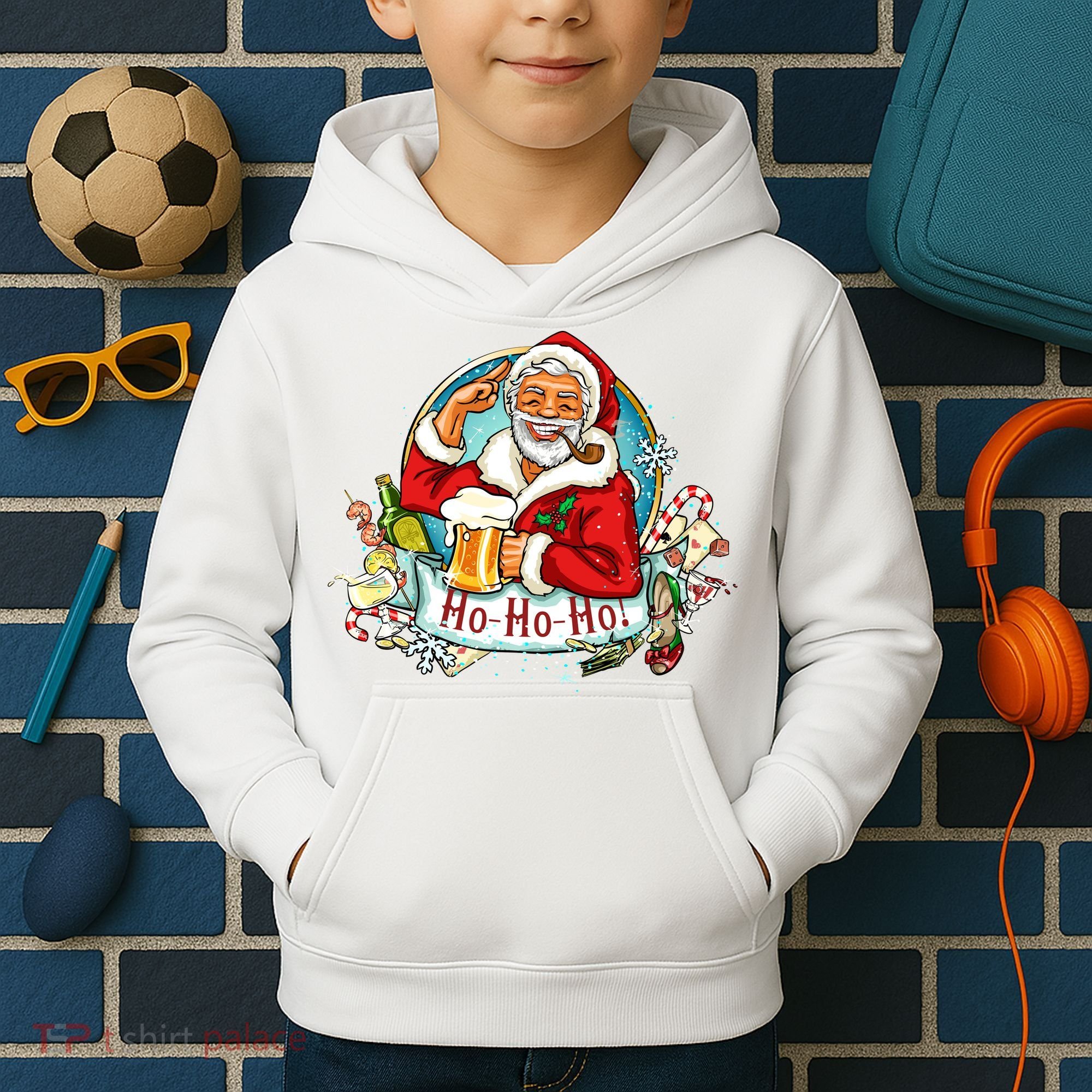 Ho-Ho-Ho Drinking Smoking Santa Claus Christmas Kids Hoodie
