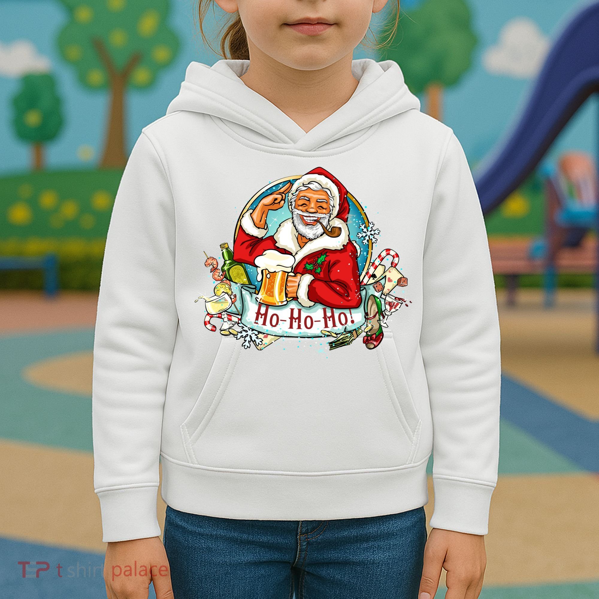 Ho-Ho-Ho Drinking Smoking Santa Claus Christmas Kids Hoodie