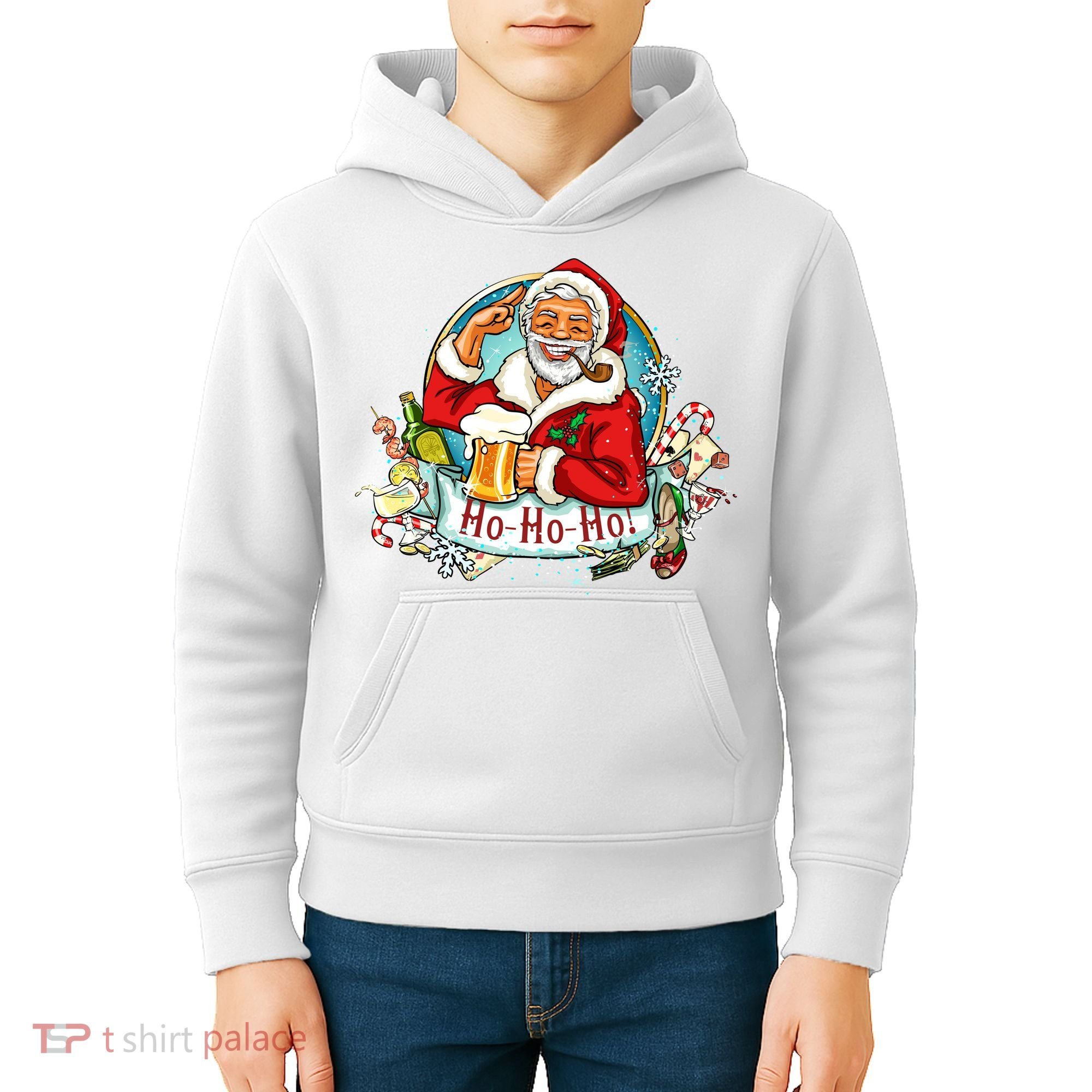 Ho-Ho-Ho Drinking Smoking Santa Claus Christmas Kids Hoodie