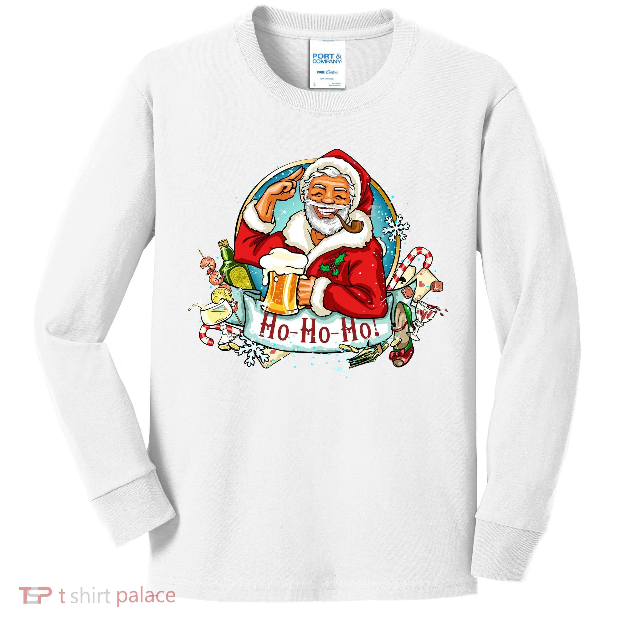 Ho-Ho-Ho Drinking Smoking Santa Claus Christmas Kids Long Sleeve Shirt