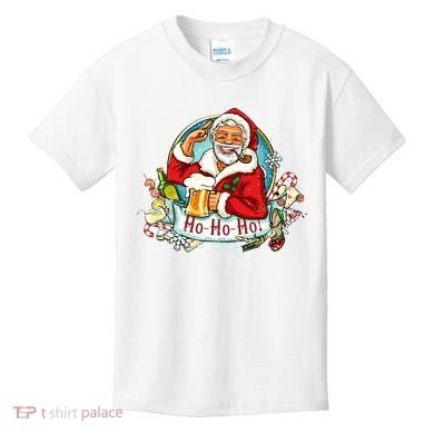 Ho-Ho-Ho Drinking Smoking Santa Claus Christmas Kids T-Shirt