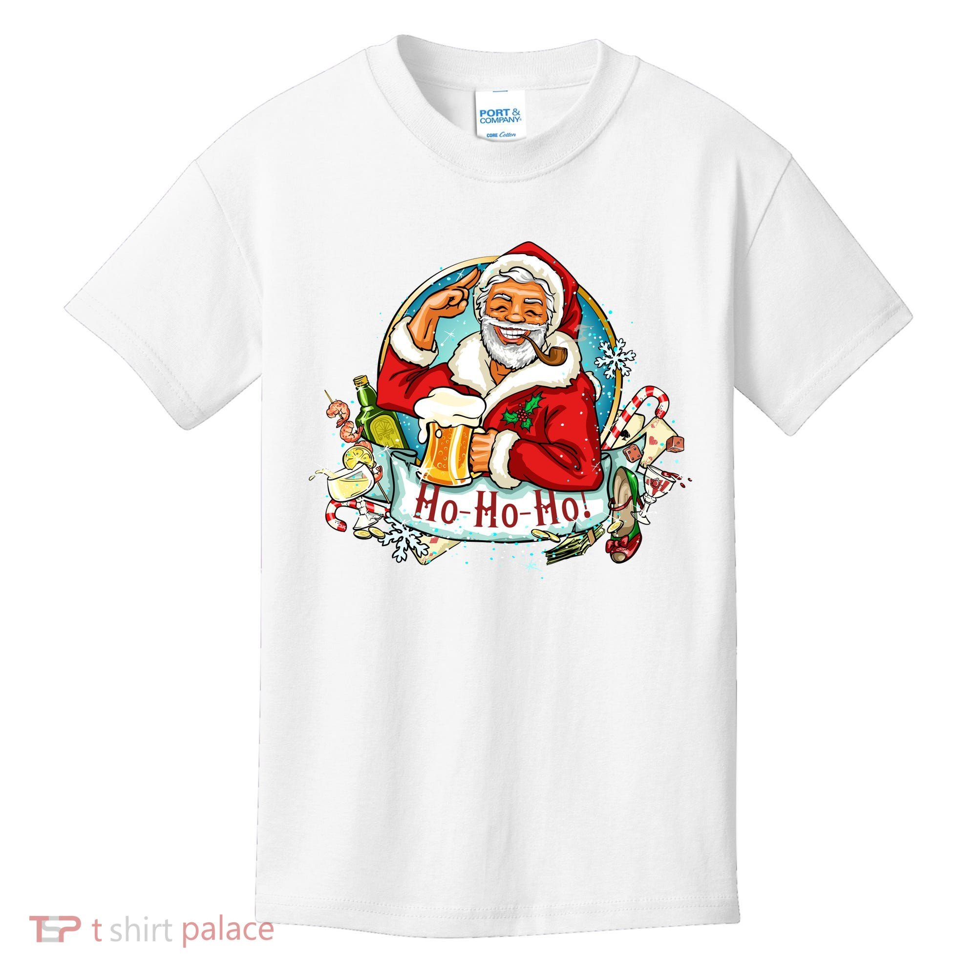 Ho-Ho-Ho Drinking Smoking Santa Claus Christmas Kids T-Shirt