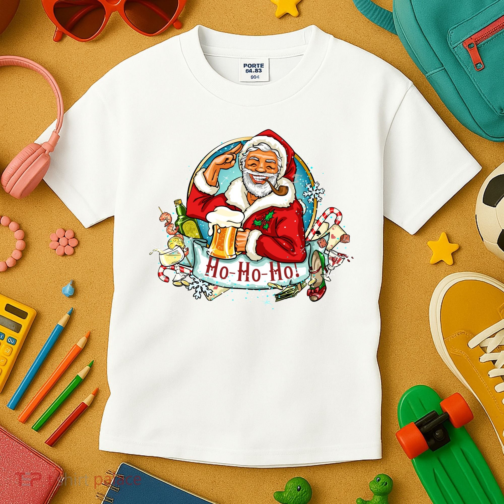Ho-Ho-Ho Drinking Smoking Santa Claus Christmas Kids T-Shirt