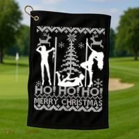 Ho Ho Ho Strippers X-Mas Ugly Christmas Sweater Golf Towel thumb 1