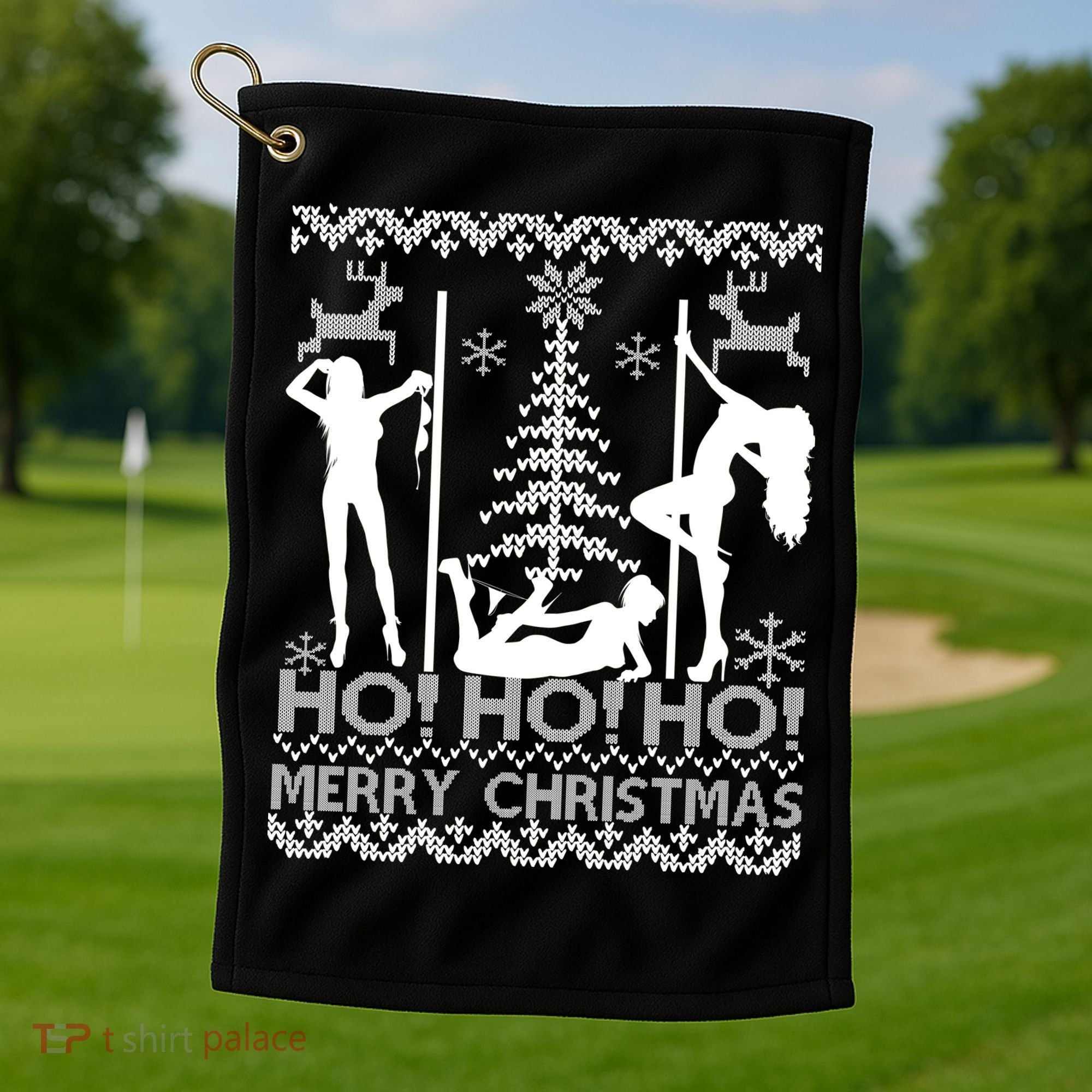 Ho Ho Ho Strippers X-Mas Ugly Christmas Sweater Golf Towel
