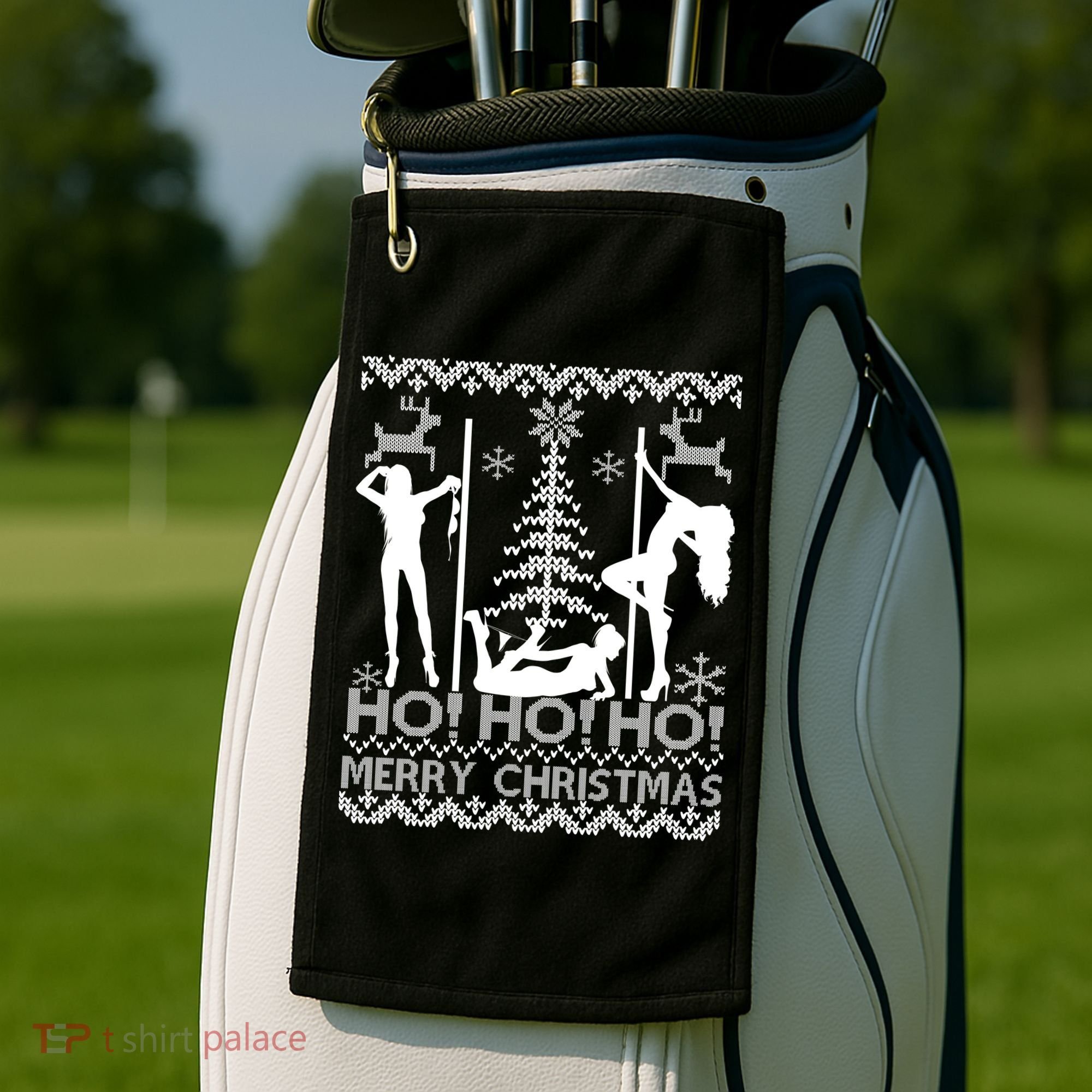 Ho Ho Ho Strippers X-Mas Ugly Christmas Sweater Golf Towel