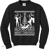 Ho Ho Ho Strippers X-Mas Ugly Christmas Sweater Kids Sweatshirt thumb 0