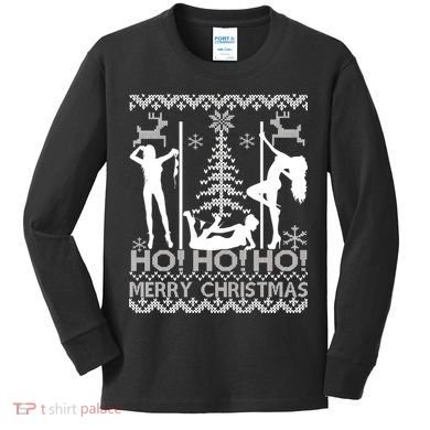 Ho Ho Ho Strippers X-Mas Ugly Christmas Sweater Kids Long Sleeve Shirt