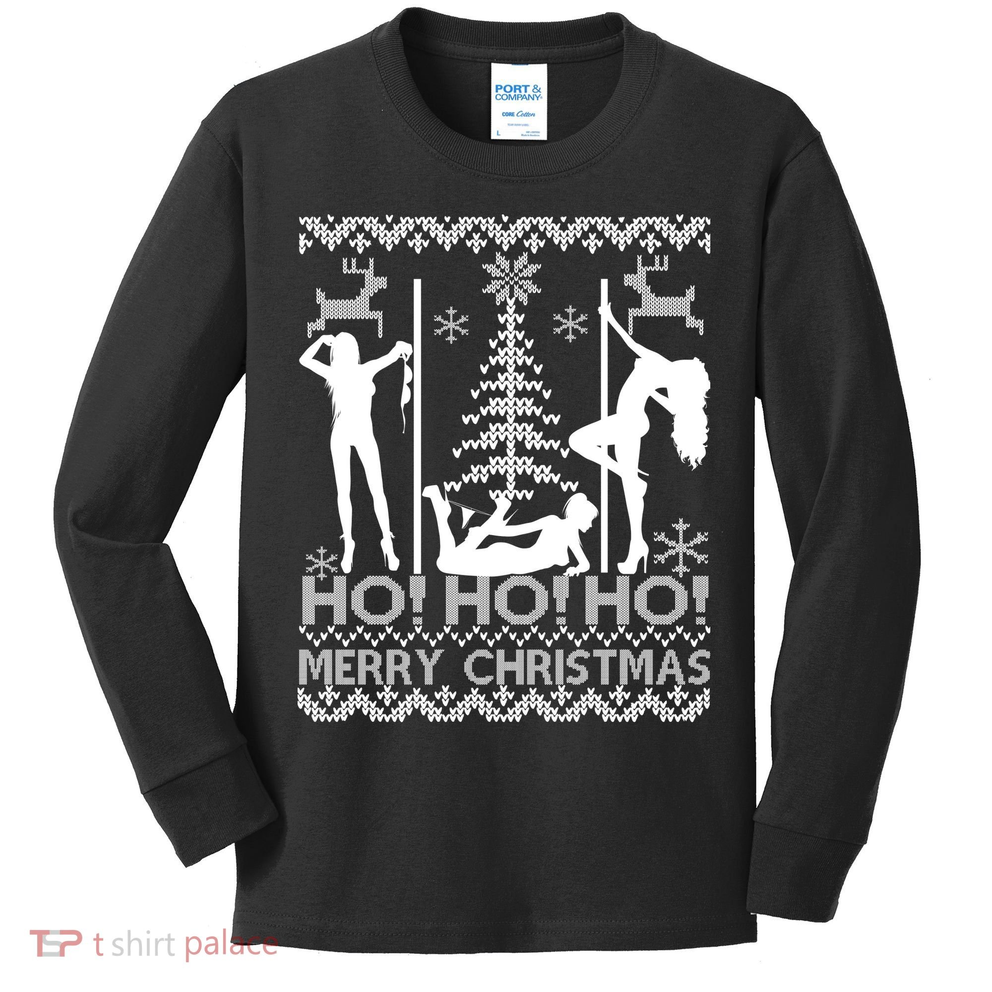 Ho Ho Ho Strippers X-Mas Ugly Christmas Sweater Kids Long Sleeve Shirt