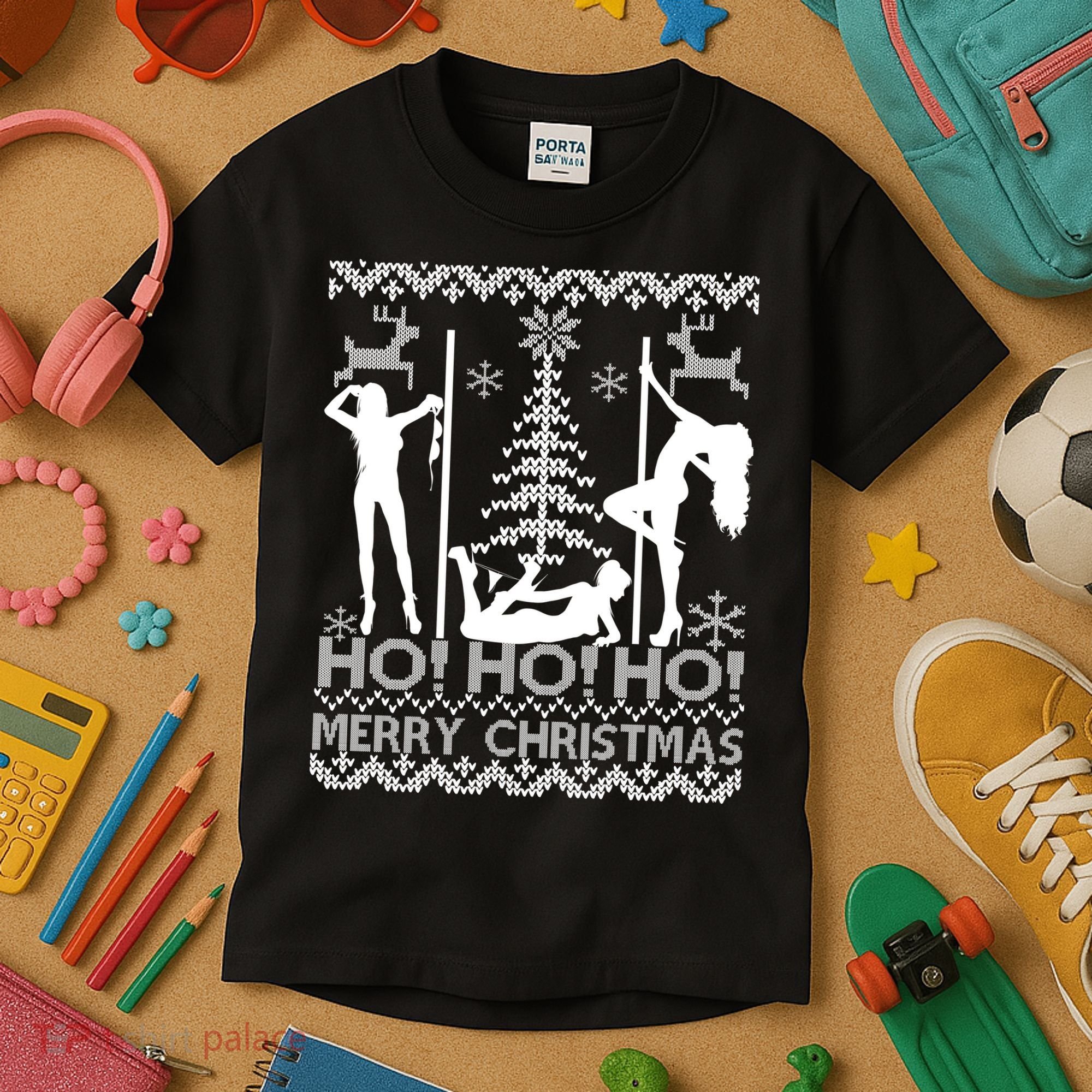 Ho Ho Ho Strippers X-Mas Ugly Christmas Sweater Kids T-Shirt