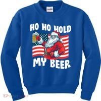 Ho Ho Hold My Beer Christmas In July Kids Sweatshirt thumb 0