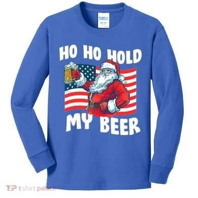 Ho Ho Hold My Beer Christmas In July Kids Long Sleeve Shirt