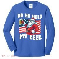 Ho Ho Hold My Beer Christmas In July Kids Long Sleeve Shirt thumb 0