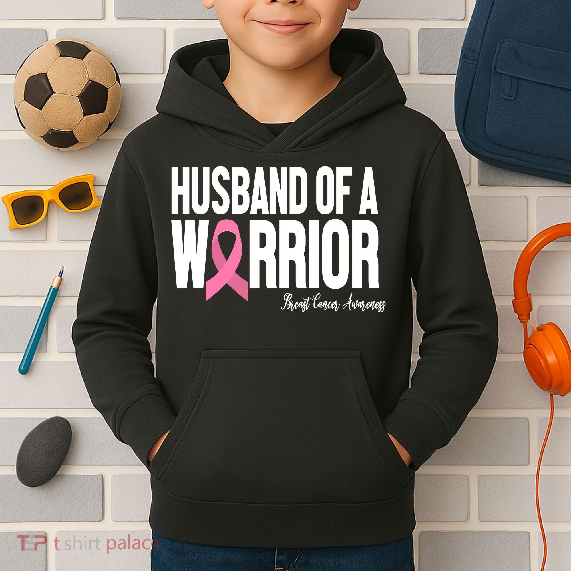 Husband Of A Warrior Breast Cancer Awanress Kids Hoodie