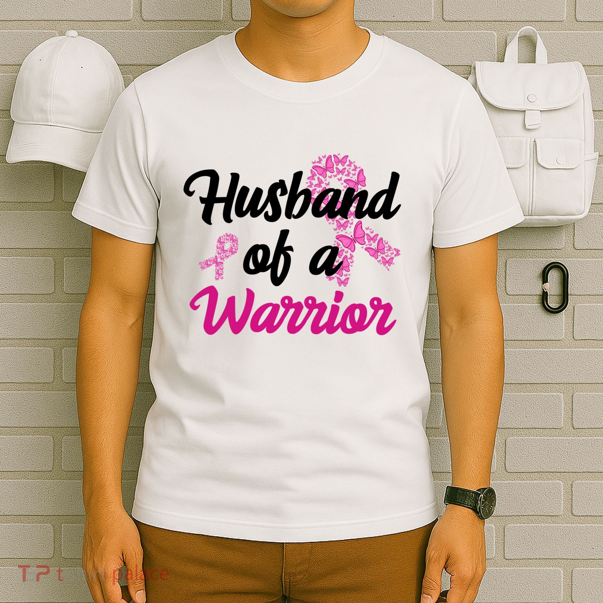 Husband Of A Warrior Breast Cancer Ribbon T-Shirt
