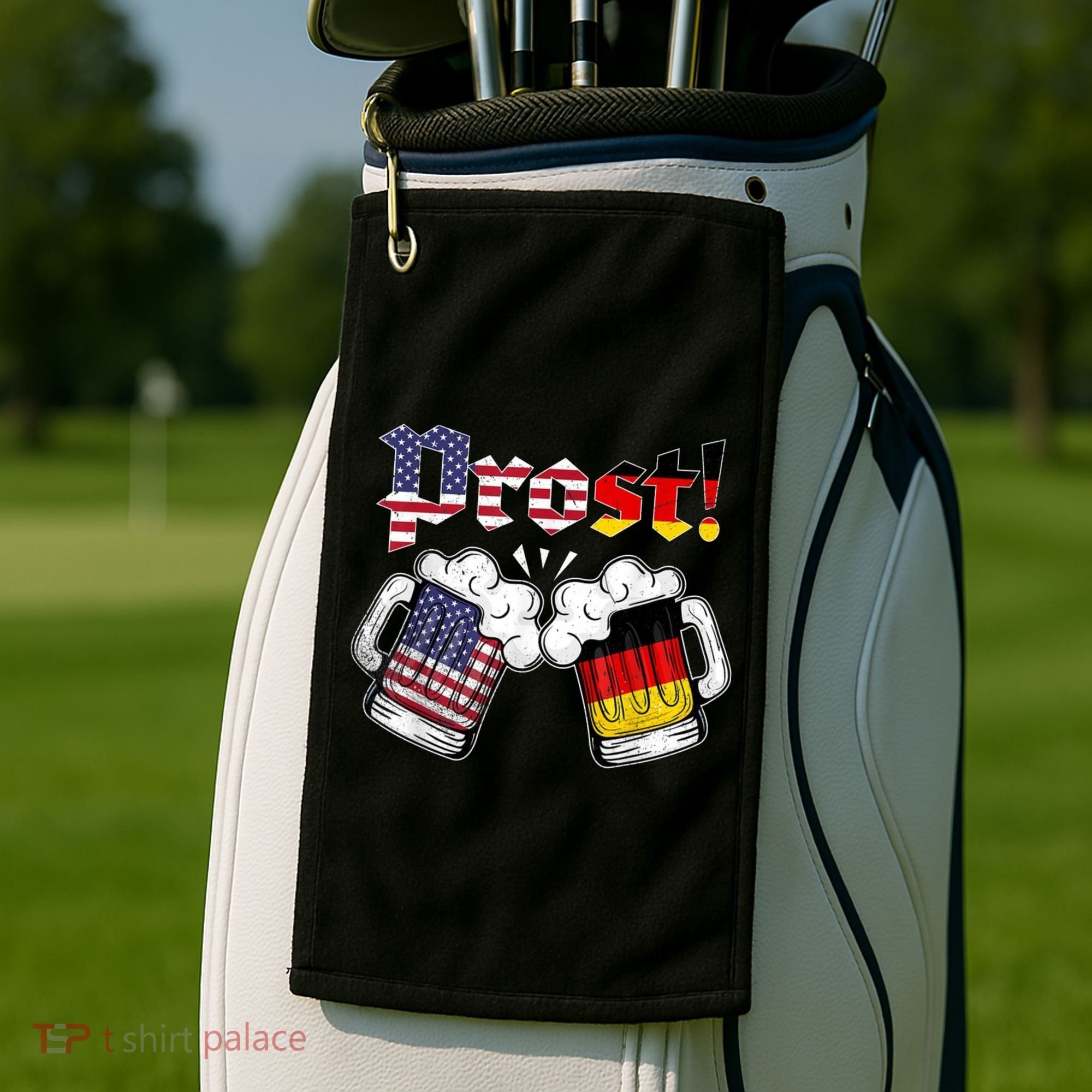 Happy Oktoberfest American German Munich Flag Prost Golf Towel