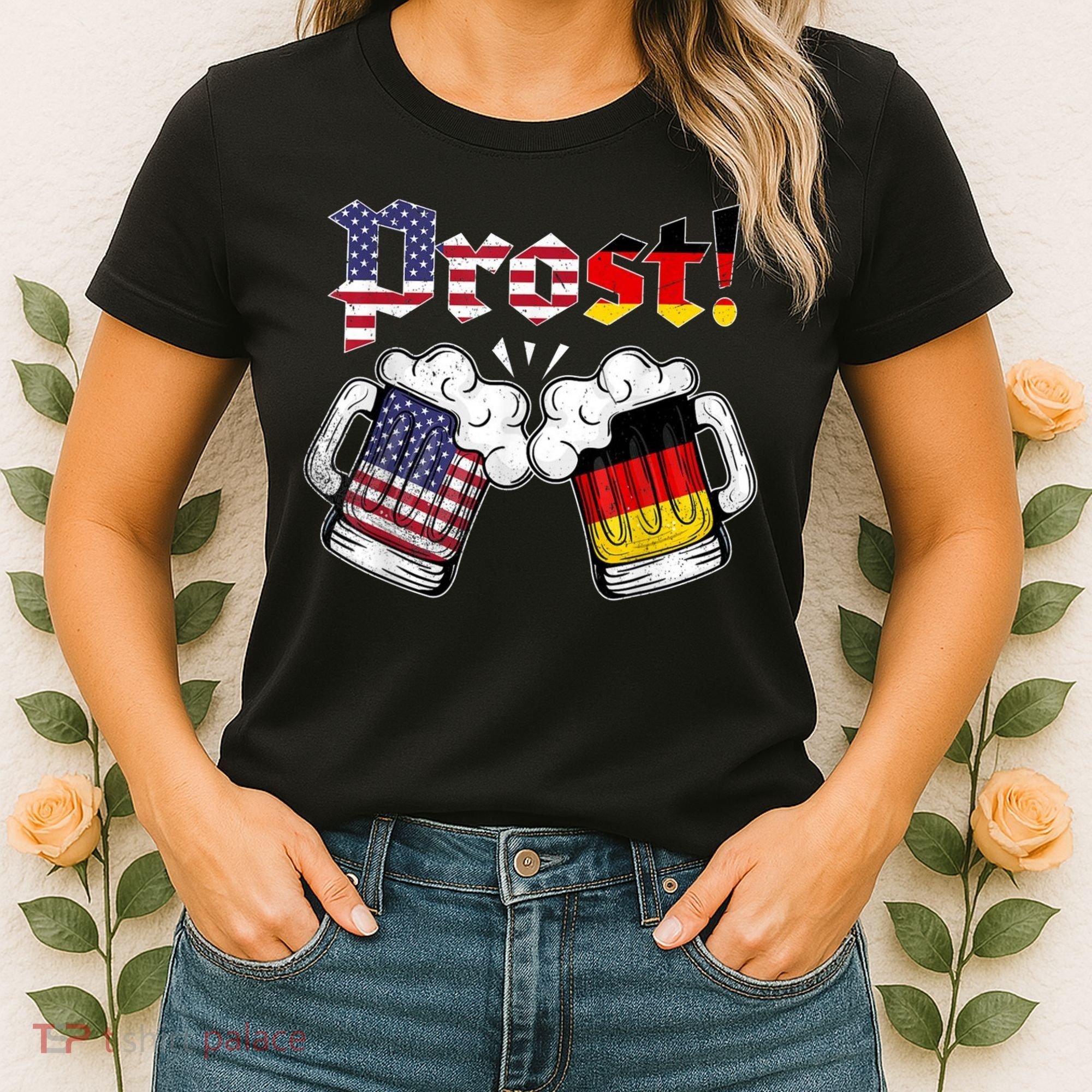 Happy Oktoberfest American German Munich Flag Prost Women's T-Shirt