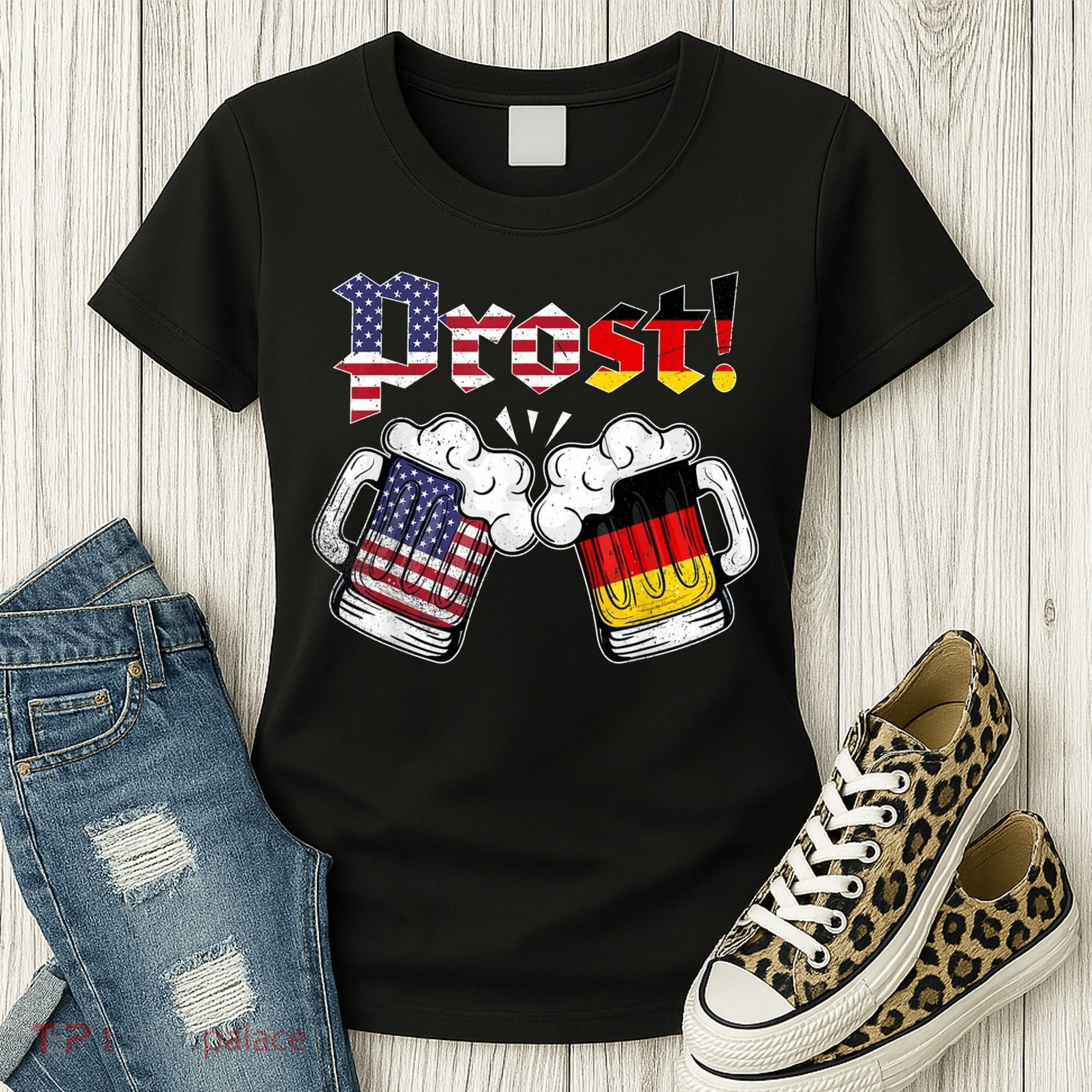 Happy Oktoberfest American German Munich Flag Prost Women's T-Shirt