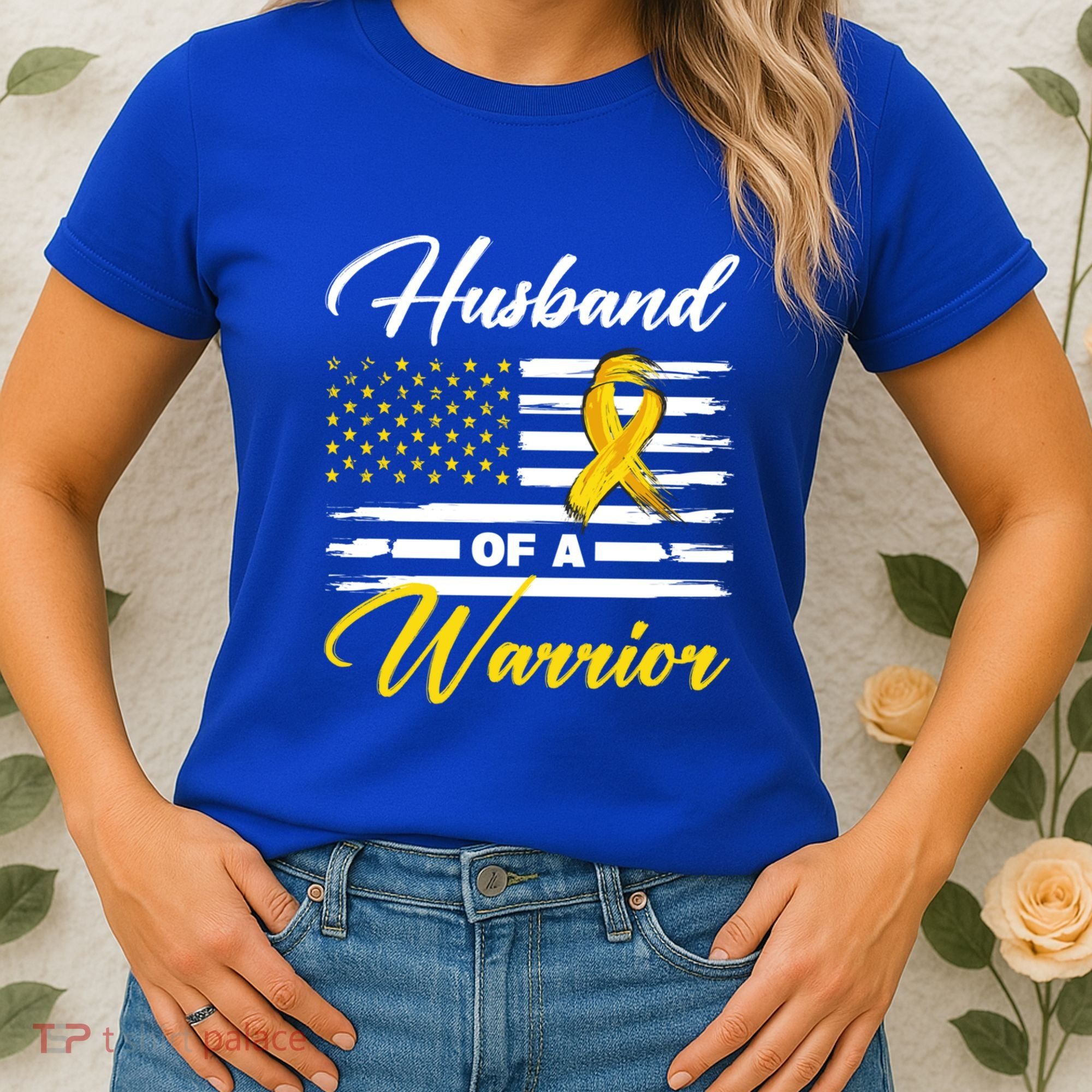 Husband Of A Warrior Usa Flag Ewing Sarcoma Cancer Awareness Gift Women's T-Shirt