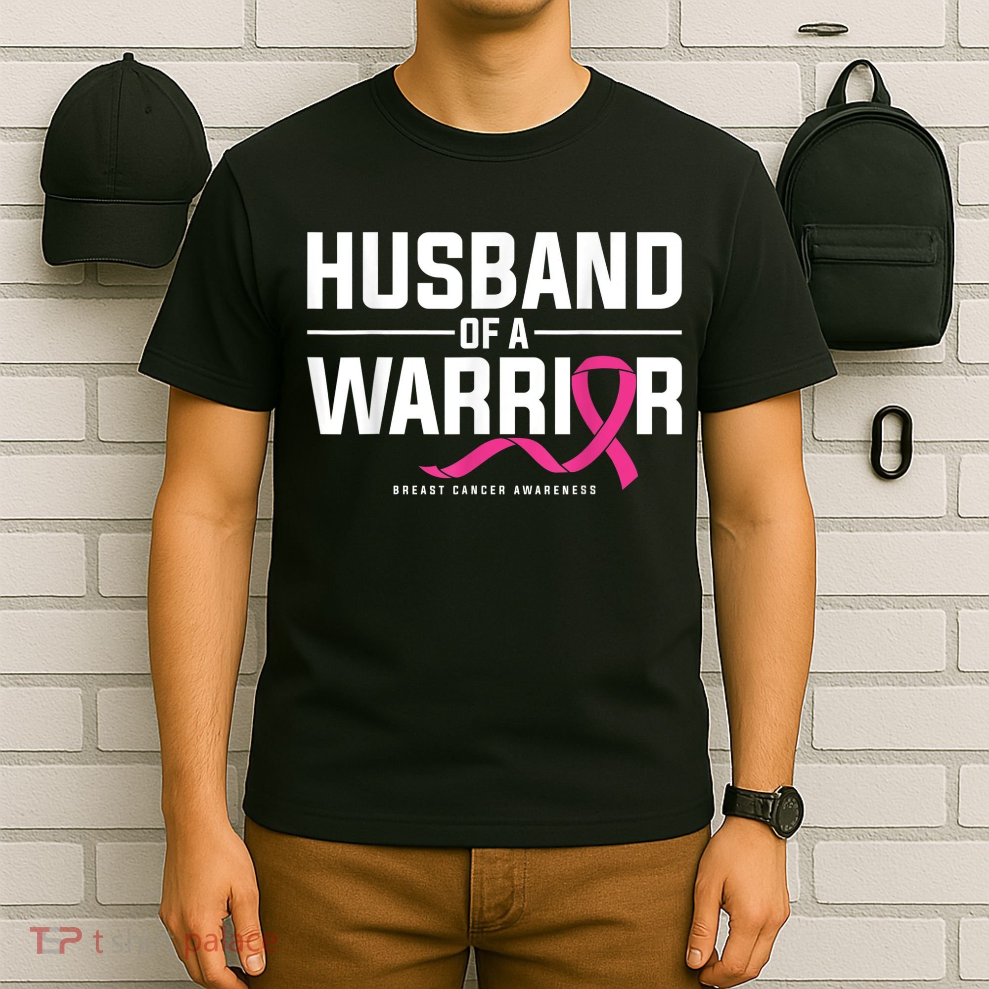 Husband Of A Warrior Breast Cancer Awareness T-Shirt