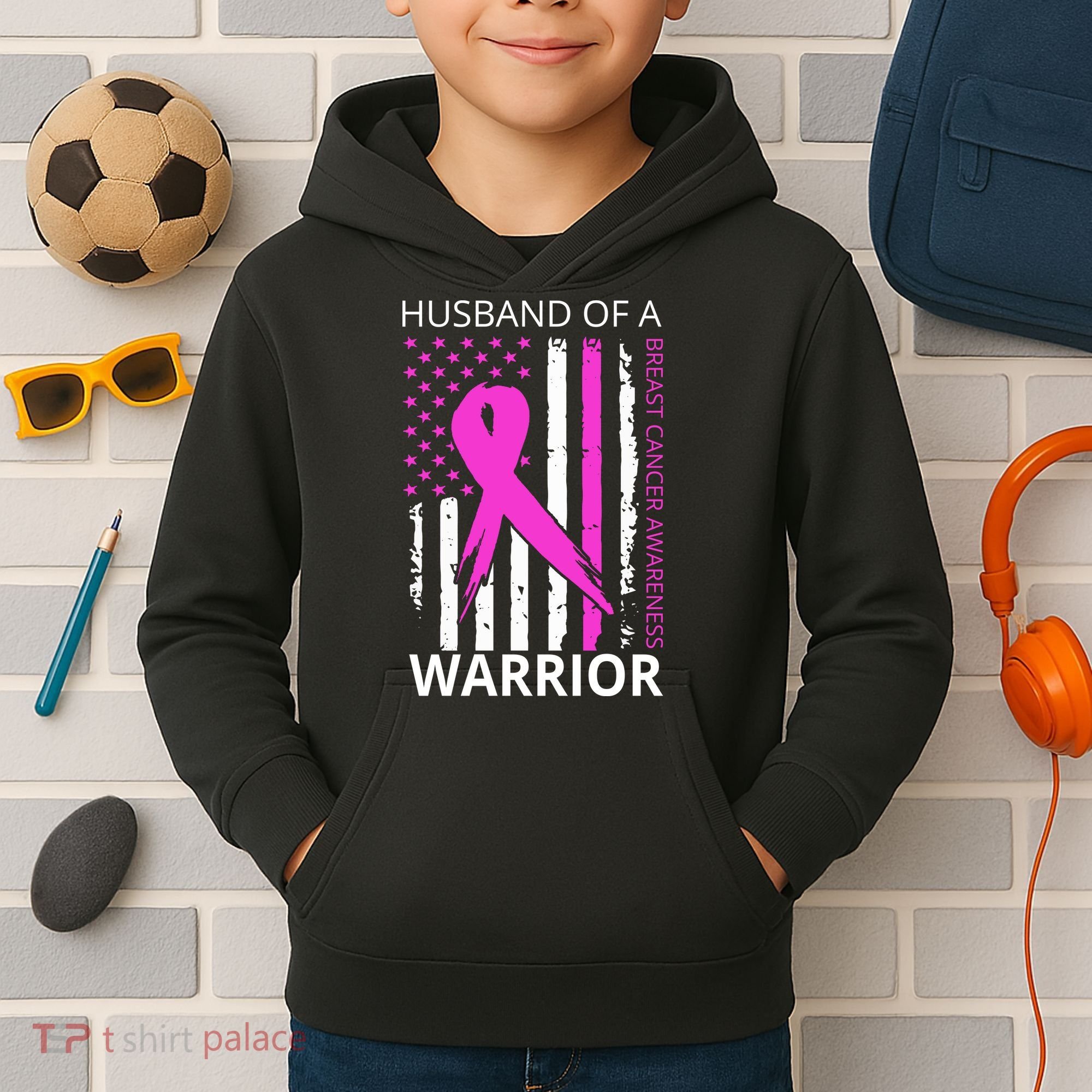Husband Of A Warrior Breast Cancer Awareness Kids Hoodie