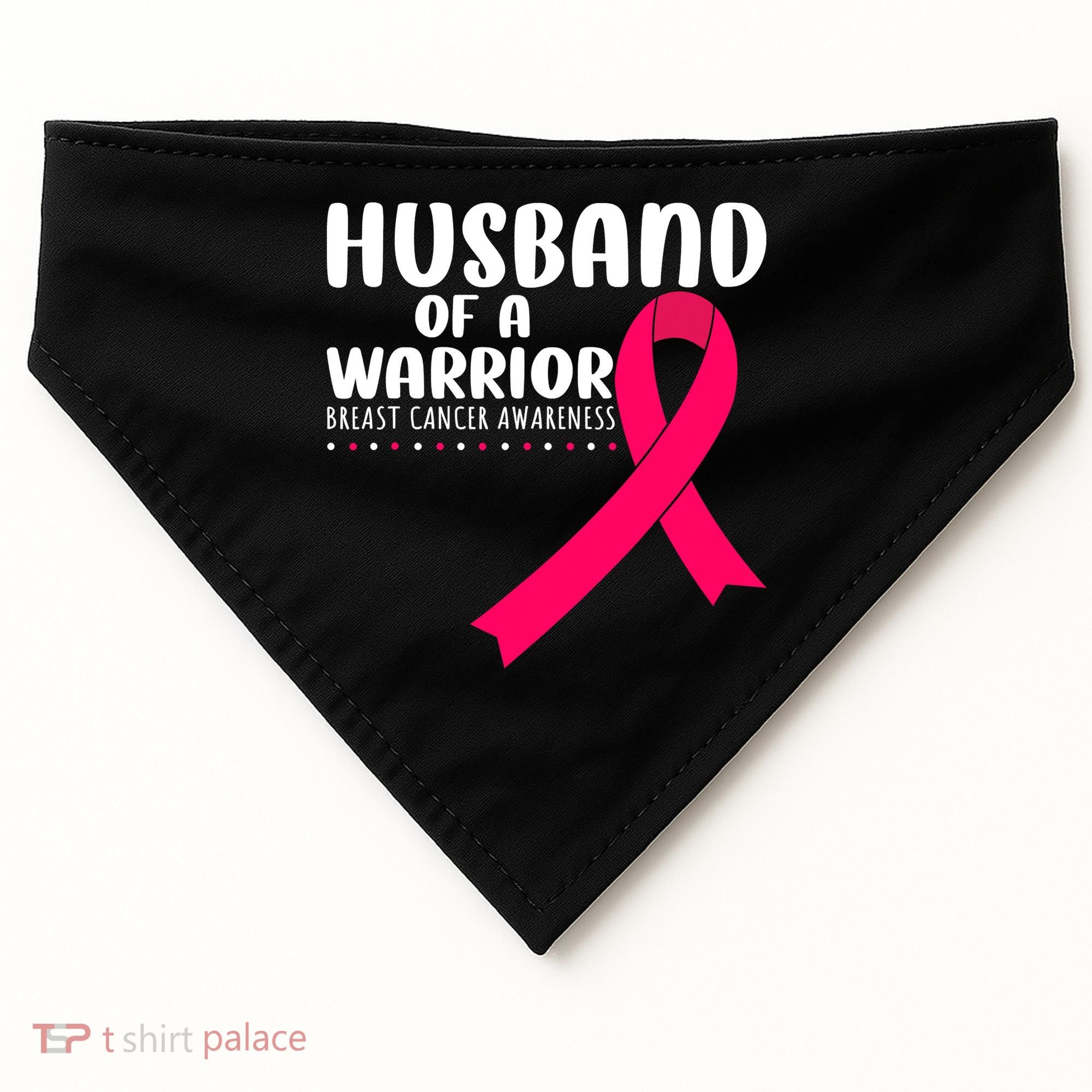 Husband Of A Warrior Pink Ribbon Breast Cancer Support USA-Made Doggie Bandana