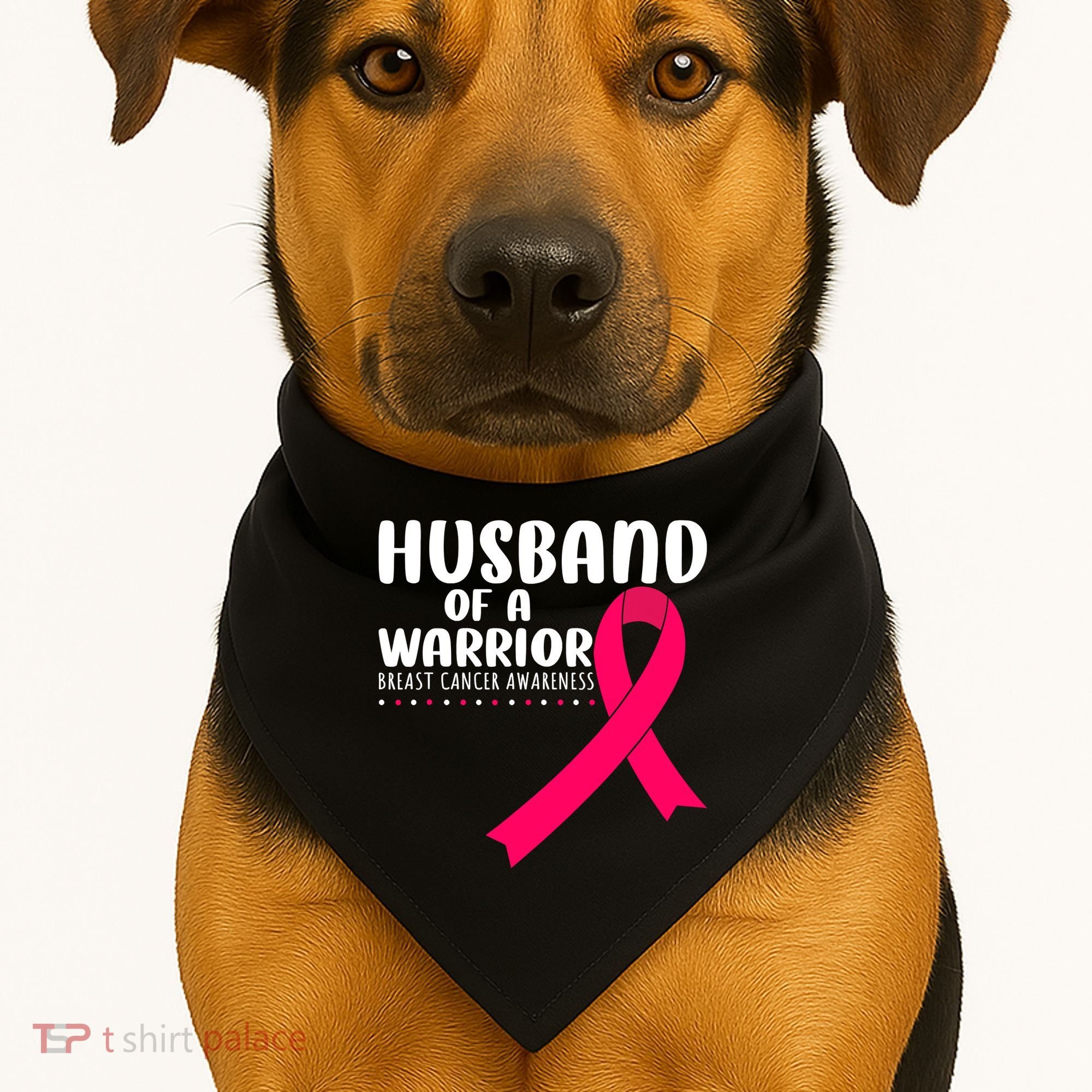 Husband Of A Warrior Pink Ribbon Breast Cancer Support USA-Made Doggie Bandana