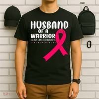 Husband Of A Warrior Pink Ribbon Breast Cancer Support T-Shirt thumb 6