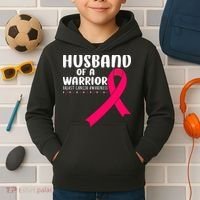 Husband Of A Warrior Pink Ribbon Breast Cancer Support Kids Hoodie thumb 2