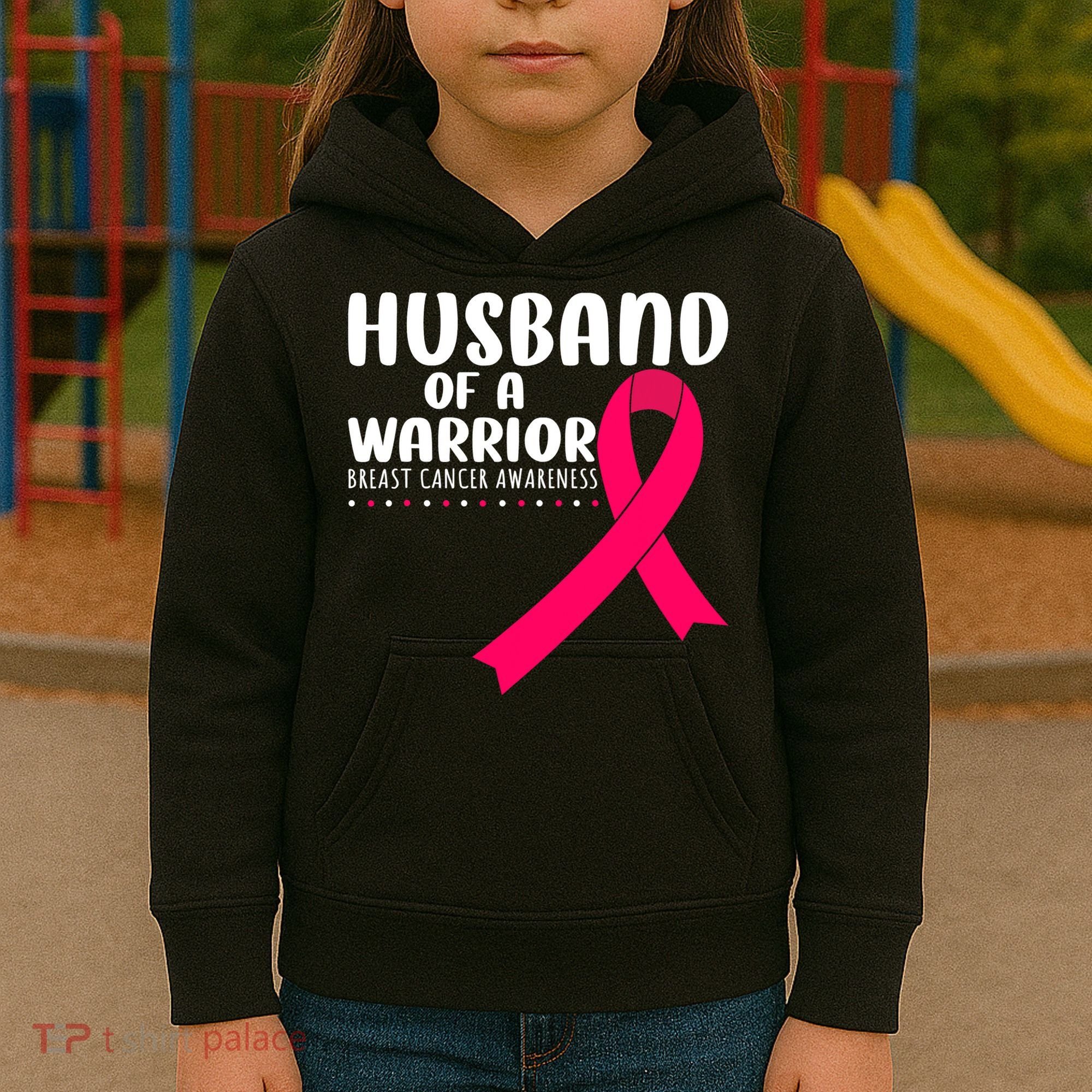 Husband Of A Warrior Pink Ribbon Breast Cancer Support Kids Hoodie