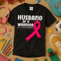 Husband Of A Warrior Pink Ribbon Breast Cancer Support Kids T-Shirt thumb 3