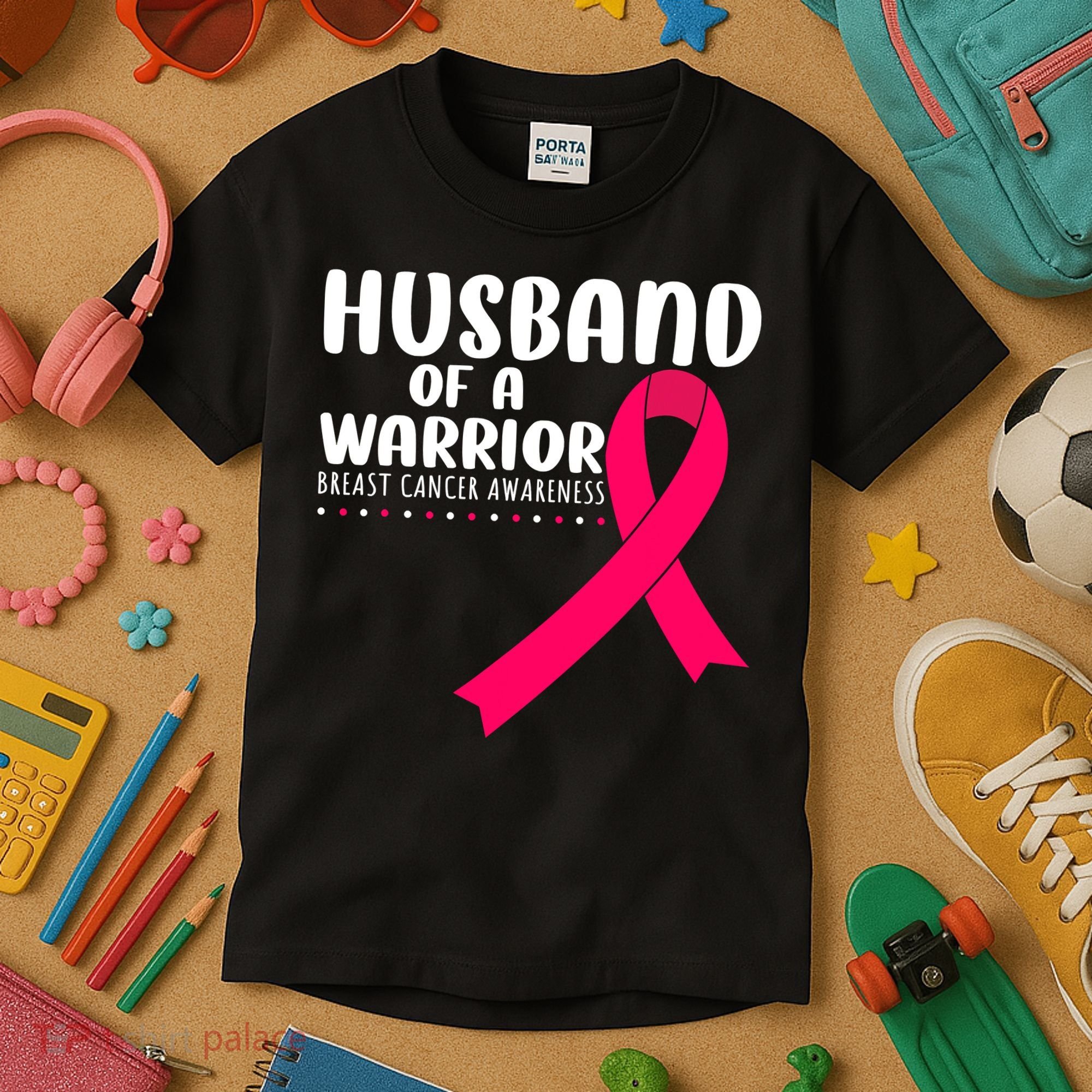 Husband Of A Warrior Pink Ribbon Breast Cancer Support Kids T-Shirt