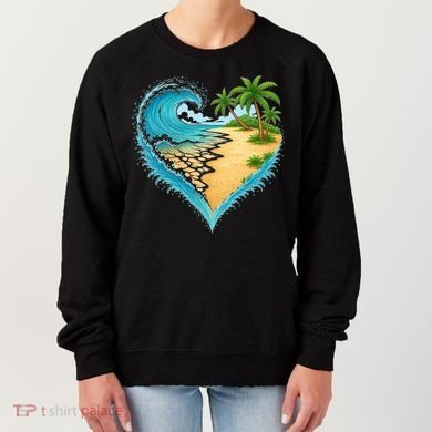 Heart-Shaped Ocean Beach Palm Tree Vacation Women's Sweatshirt