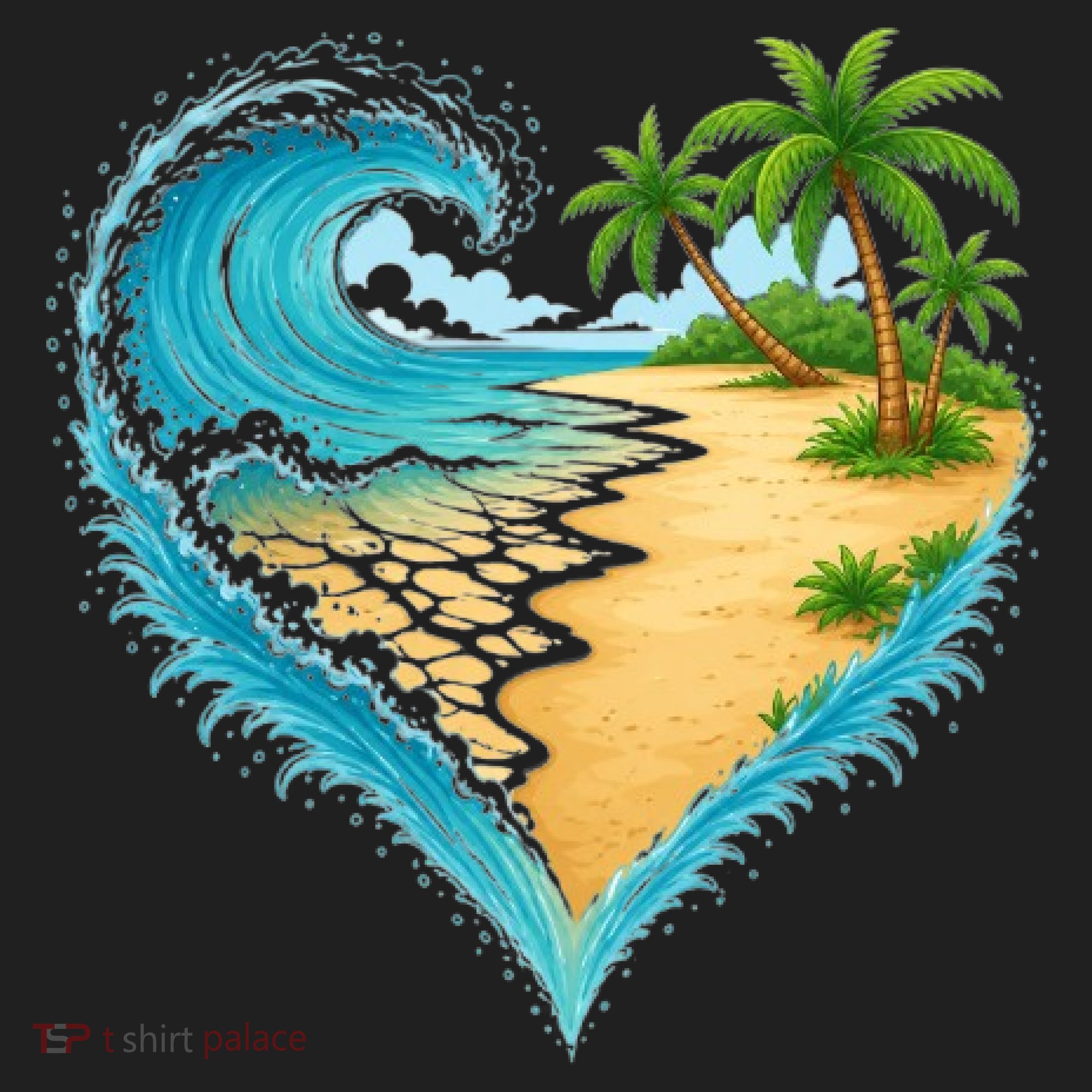 Heart-Shaped Ocean Beach Palm Tree Vacation Women's Sweatshirt