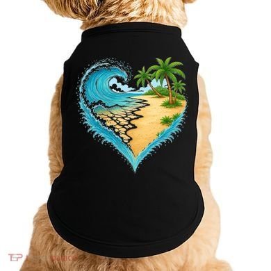 Heart-Shaped Ocean Beach Palm Tree Vacation Doggie Tank