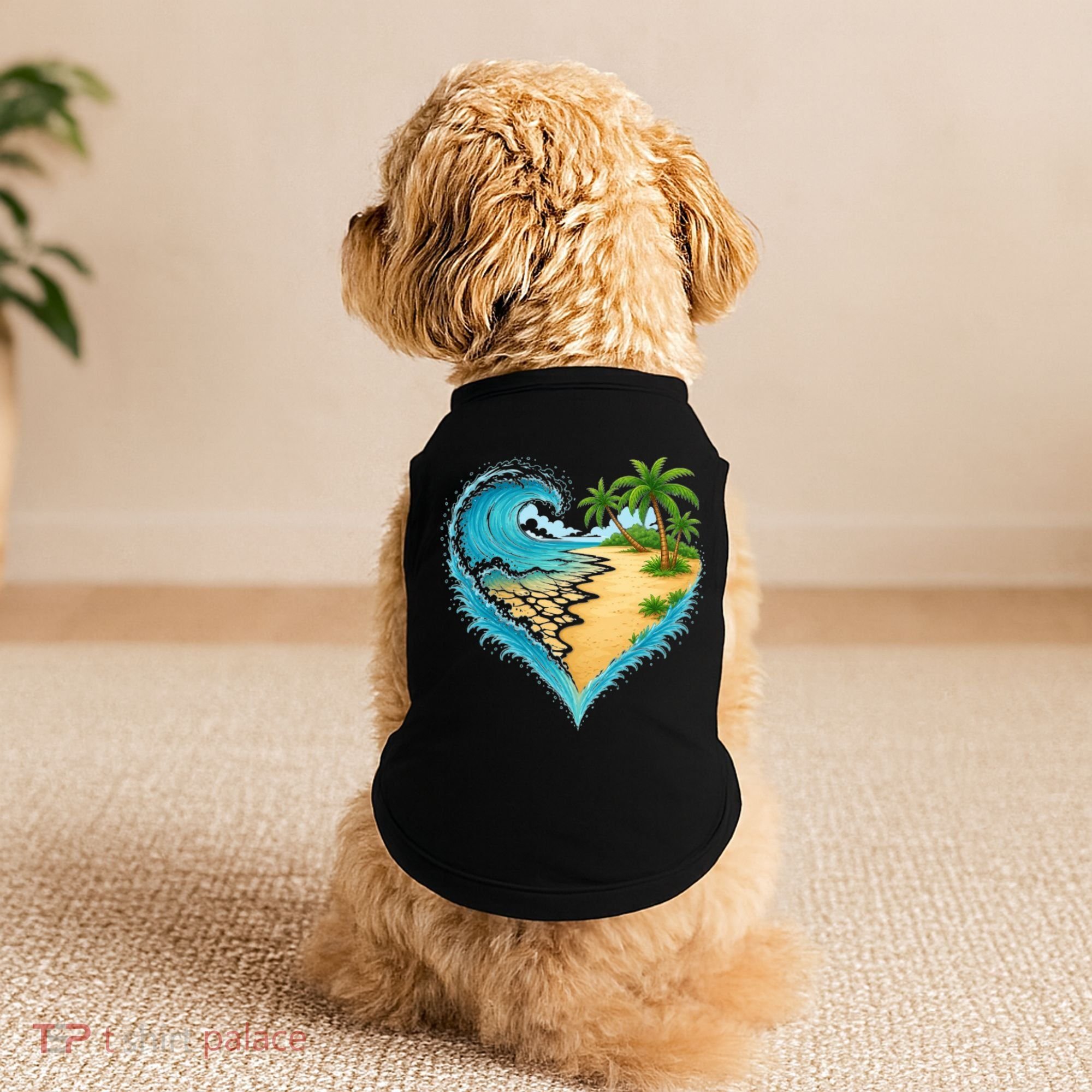 Heart-Shaped Ocean Beach Palm Tree Vacation Doggie Tank